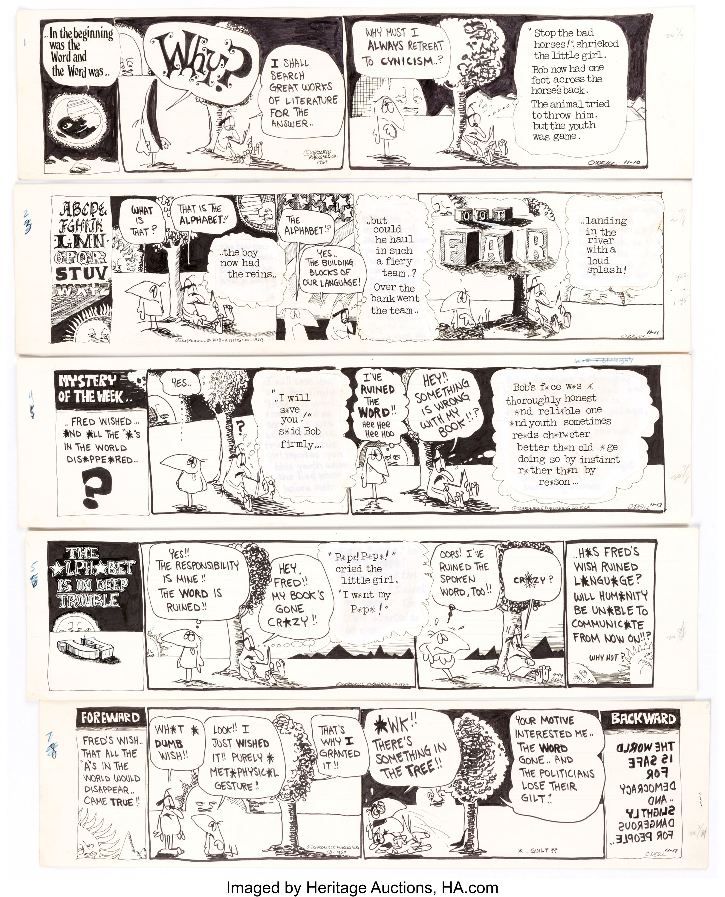 Dan O'Neill Odd Bodkins Daily Comic Strip Original Art Group of 5 | Lot ...