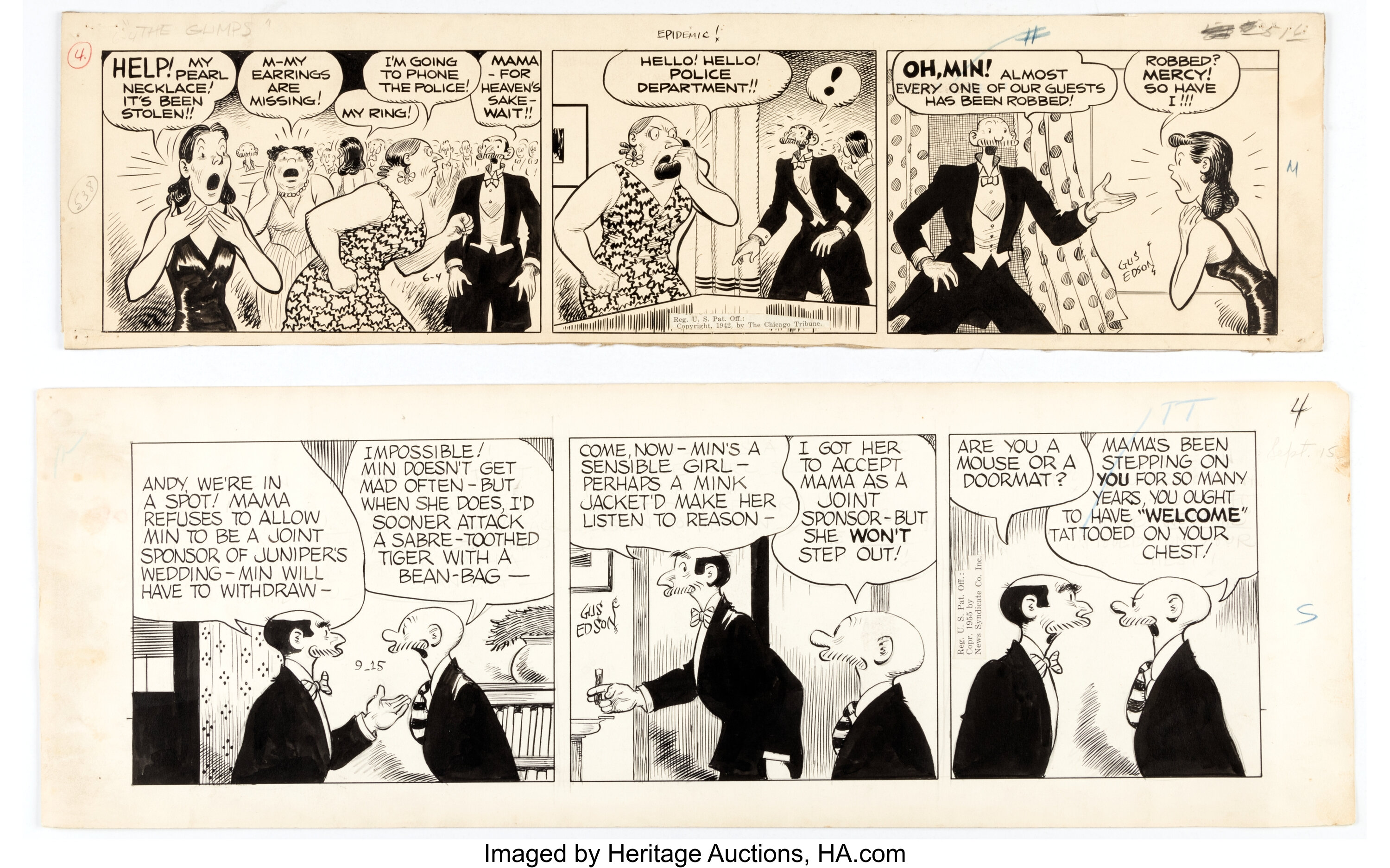 Gus Edson The Gumps Daily Comic Strip Original Art Group of 2 | LotID ...