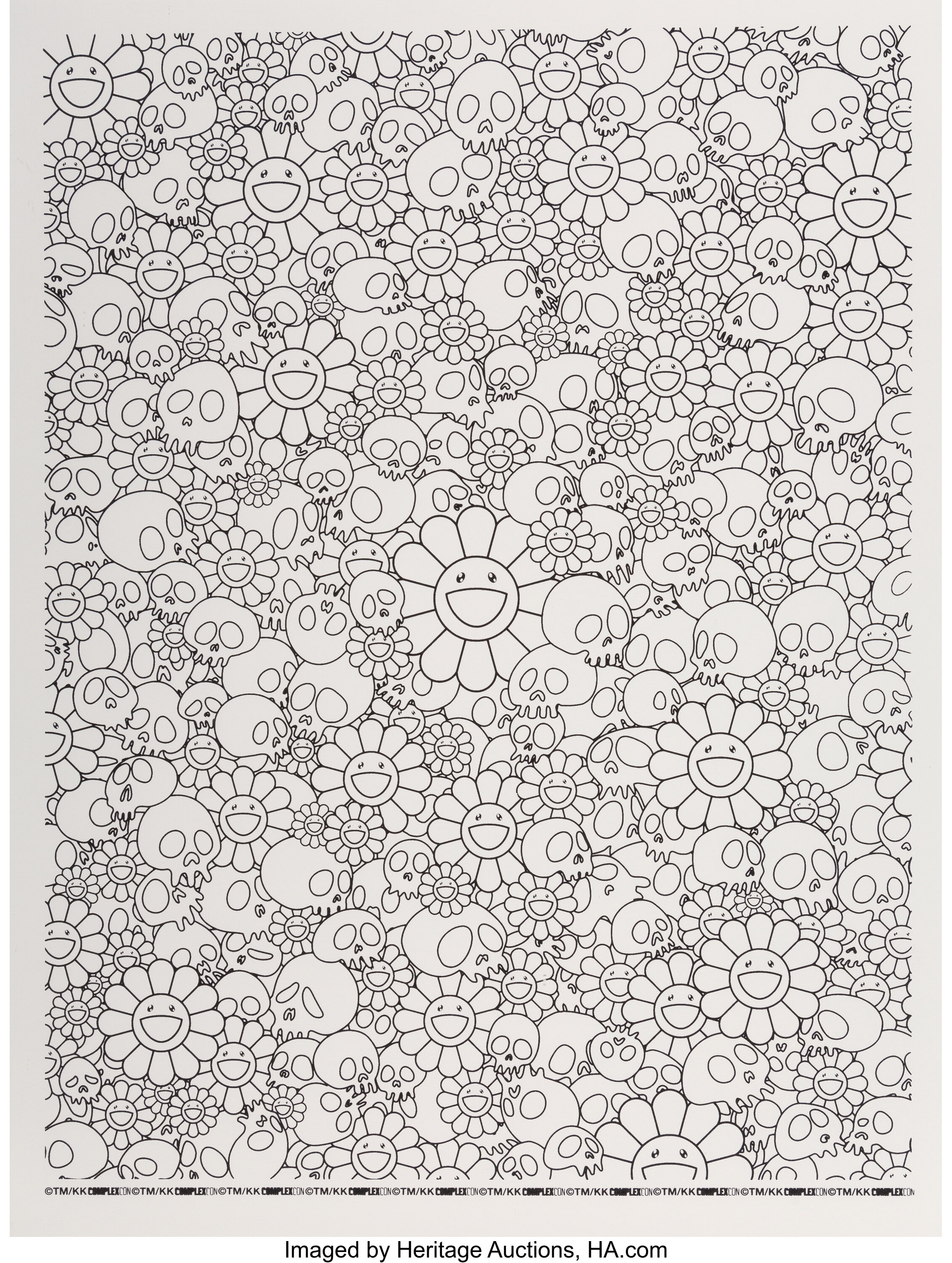 Takashi Murakami, Murakami Skulls & Flower print ( white ) (2018)