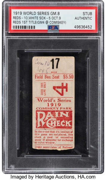 1919 World Series (Game 8) Ticket Stub, PSA Authentic- One of Only