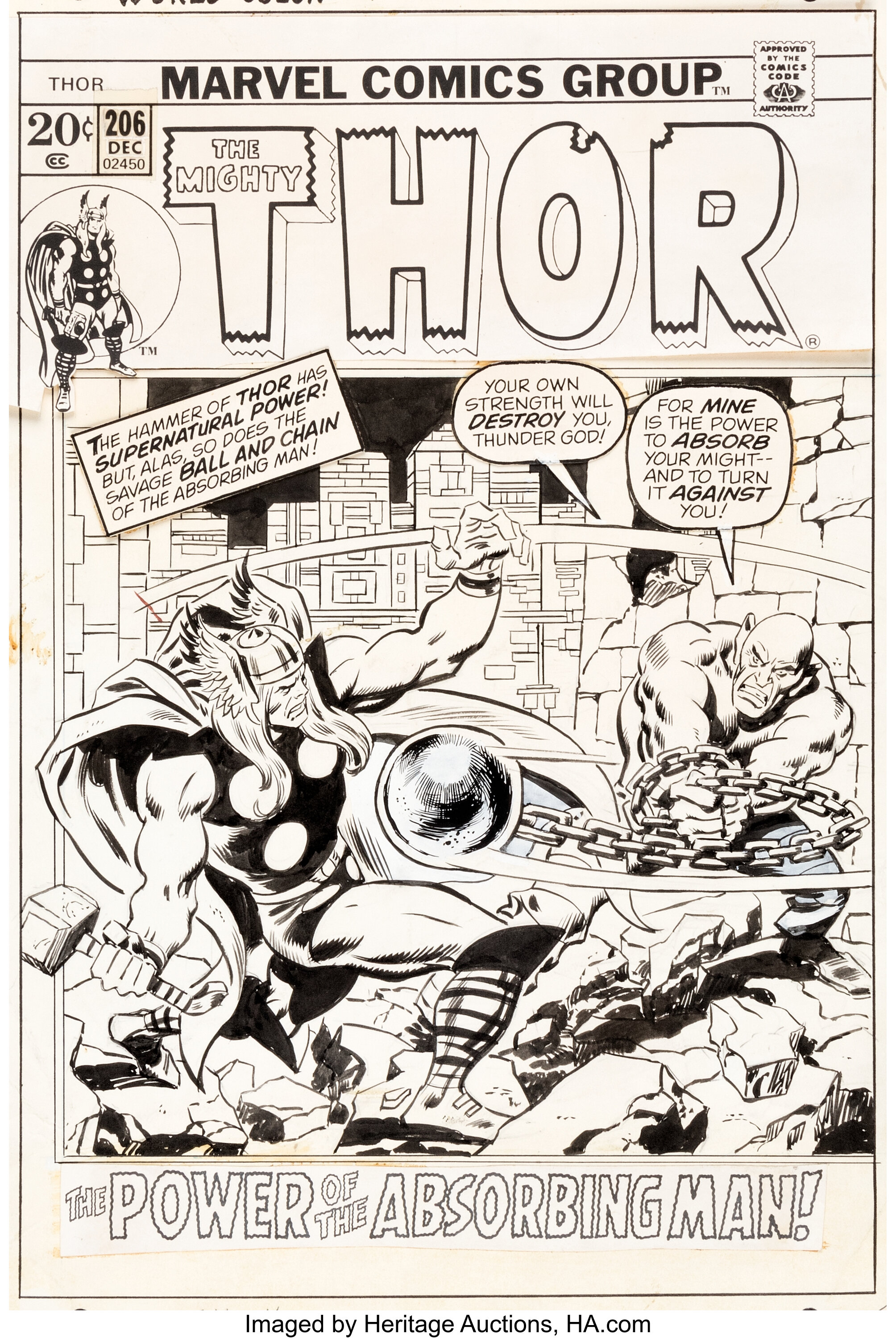 John Buscema Thor #206 Cover Original Art (Marvel, 1972).... | Lot