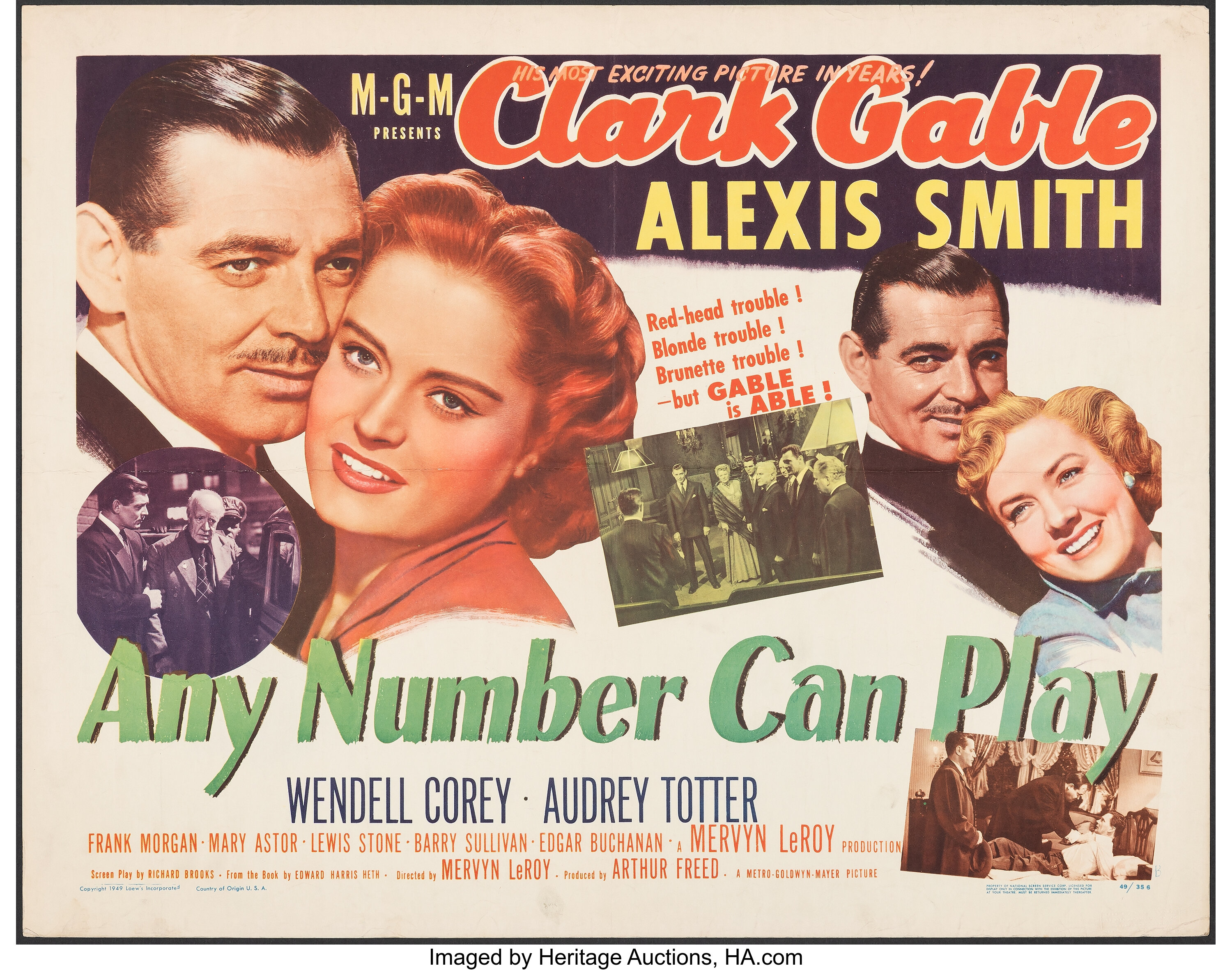 Any Number Can Play (MGM, 1949). Folded, Very Fine. Half