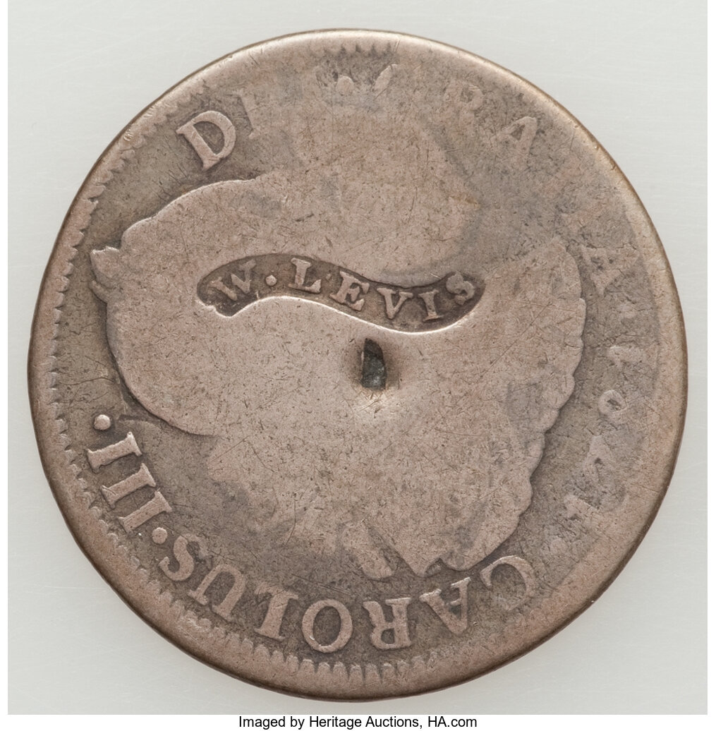 1781 Spanish American Two Reales W Levis In Curved Ribbon Vg Lot Heritage Auctions