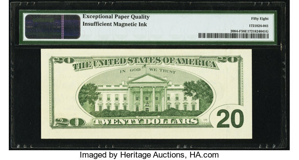2017 A ISSUE US $20 DOLLAR BILL WITH FACTORY DEFECT, XF/EF PAPER