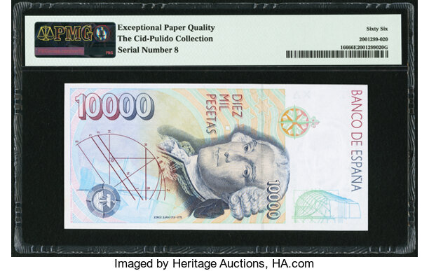 Low Serial Number 8 Spain Banco de Espana 10,000 Pesetas 1992 (ND