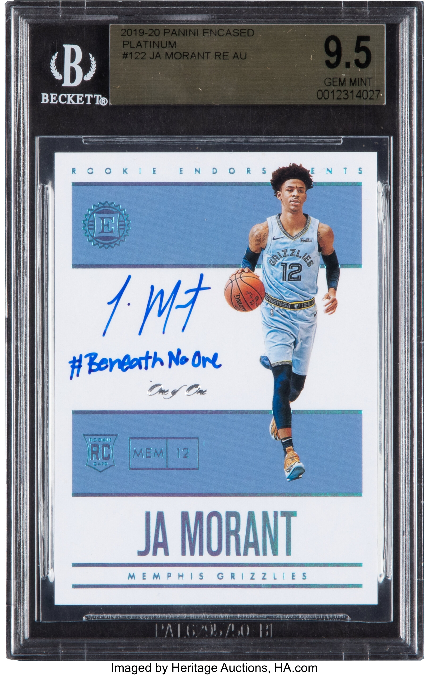 2019 Panini Encased Platinum Ja Morant #122 BGS Gem MT 9.5, Auto 