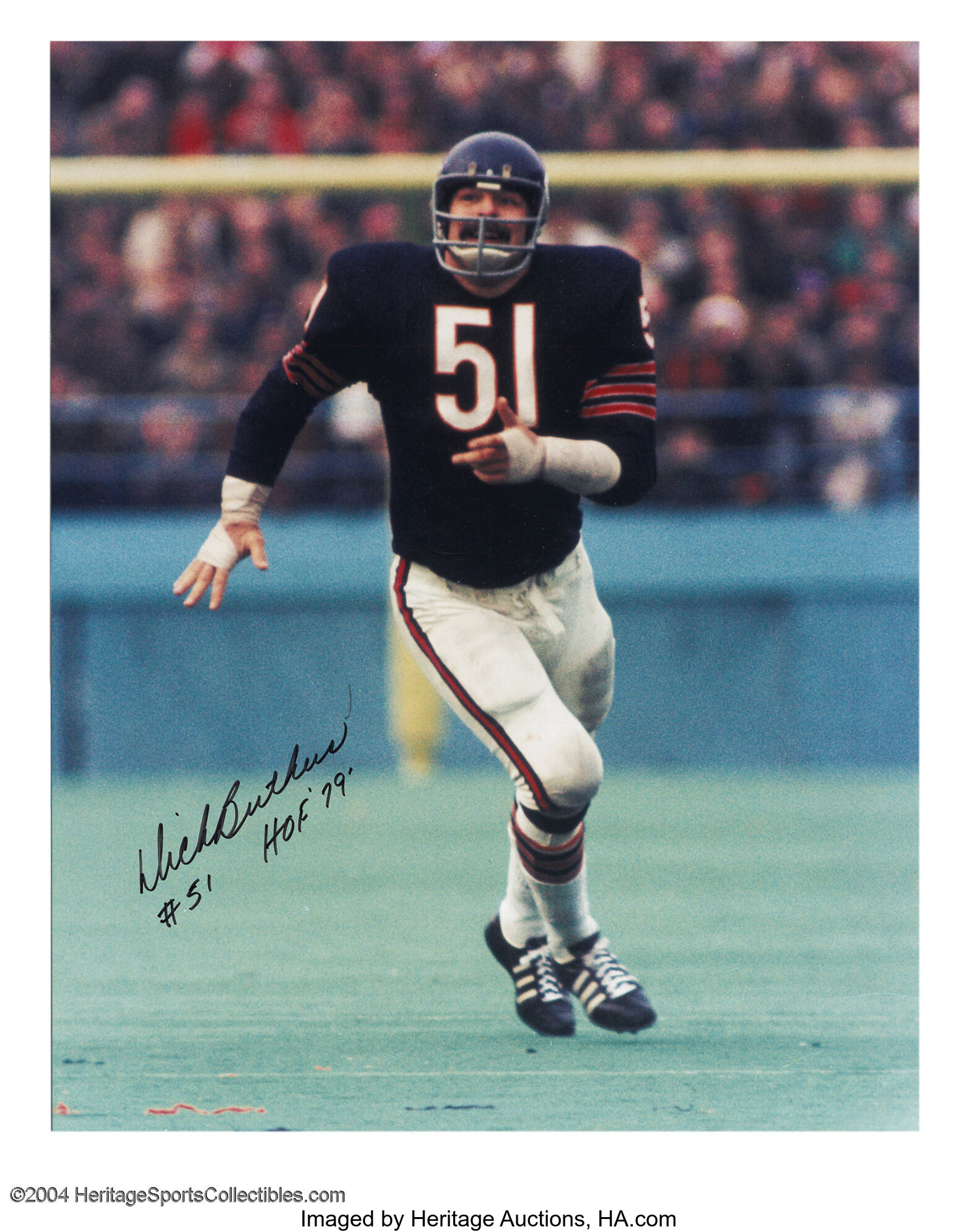 Football: Chicago Bears Dick Butkus No.51 in Action, Blocking