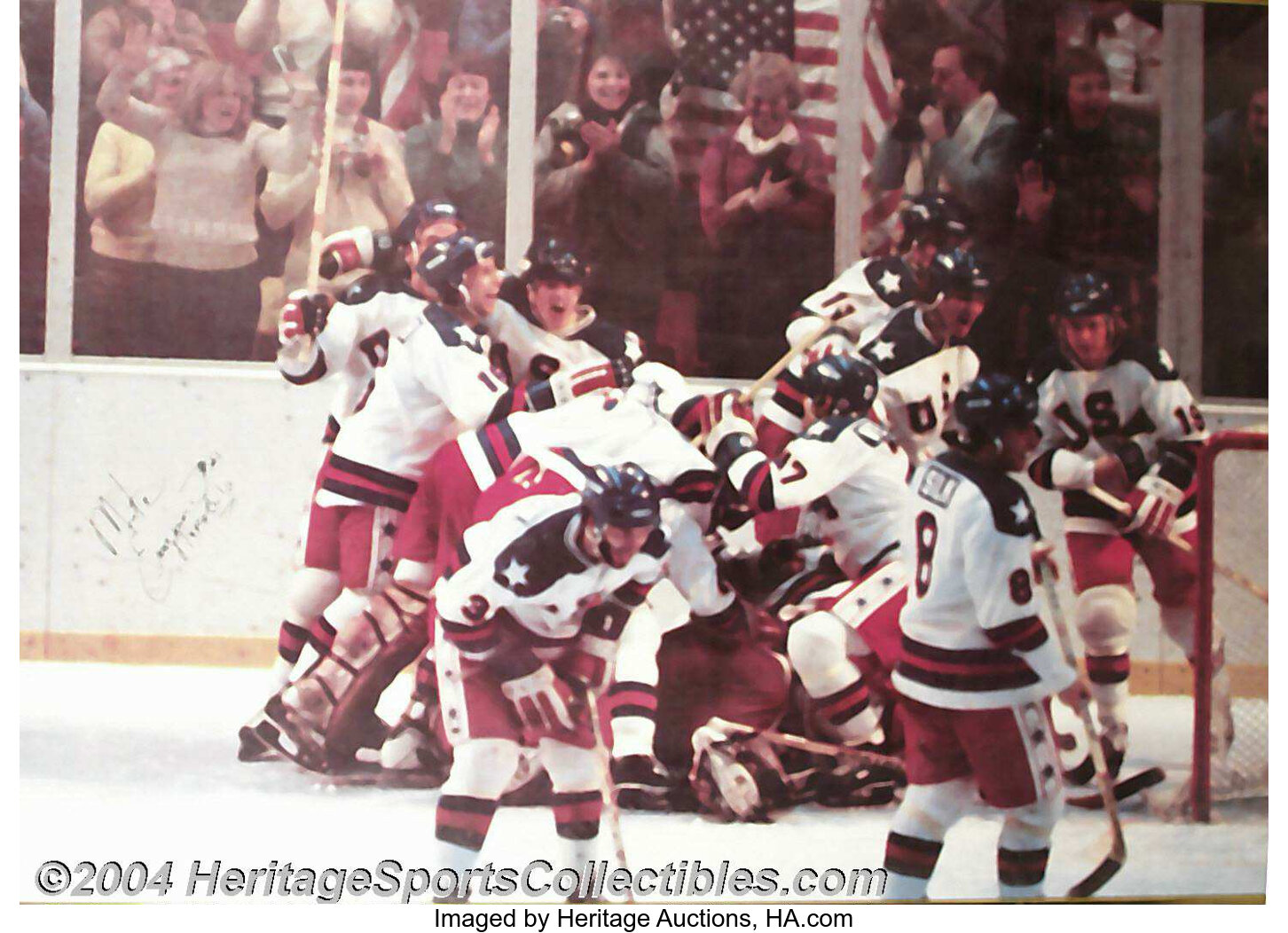 Mike Eruzione Signed 8 X 10 Miracle on Ice Photo With PSA 