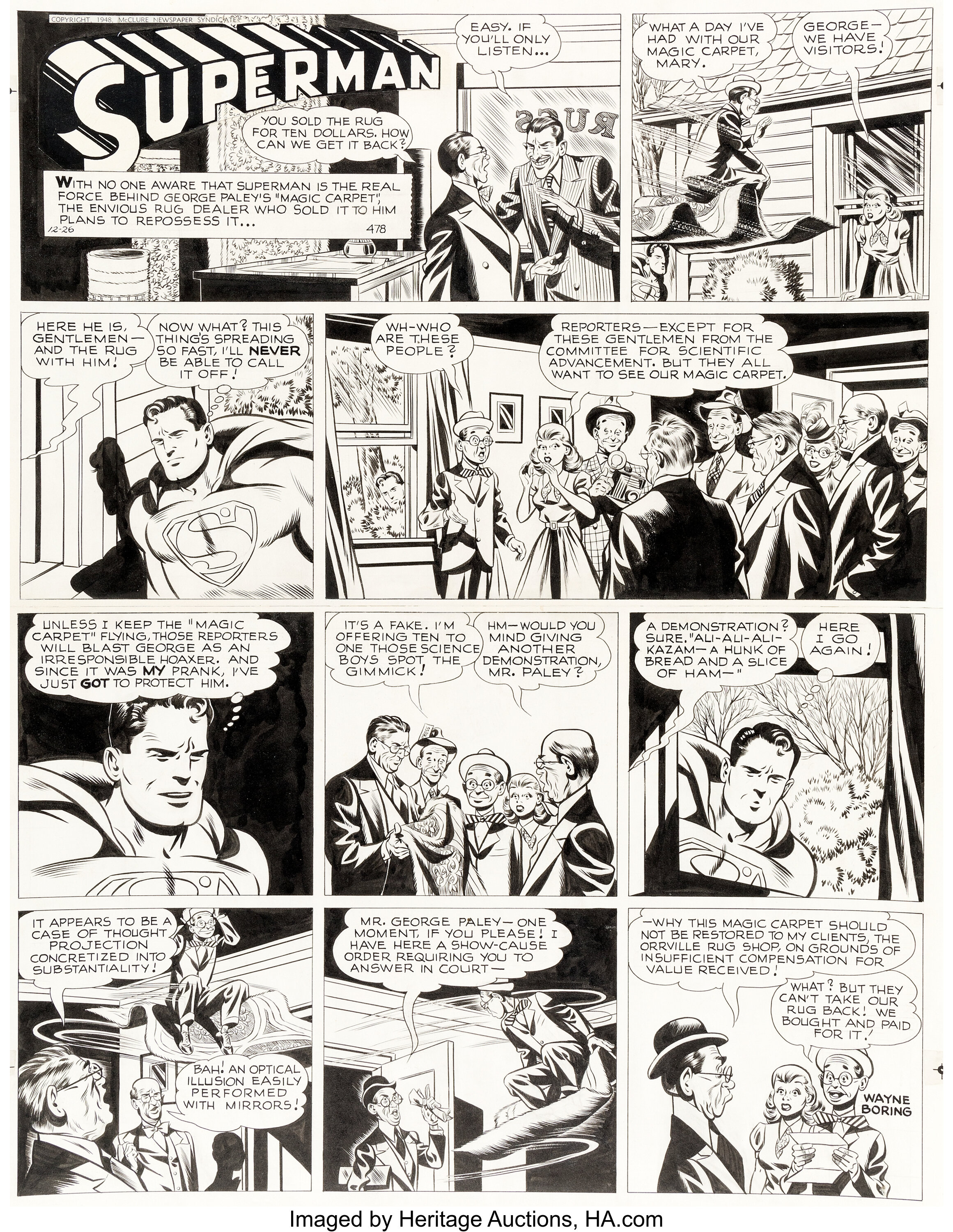 Wayne Boring Superman Sunday Comic Strip #478 Original Art dated | Lot ...