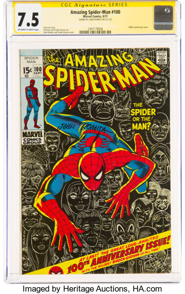 Bronze Age (1970-1979):Superhero, The Amazing Spider-Man #100 Signature Series: John Romita (Marvel, 1971) CGC VF- 7.5 Off-white to white pages....