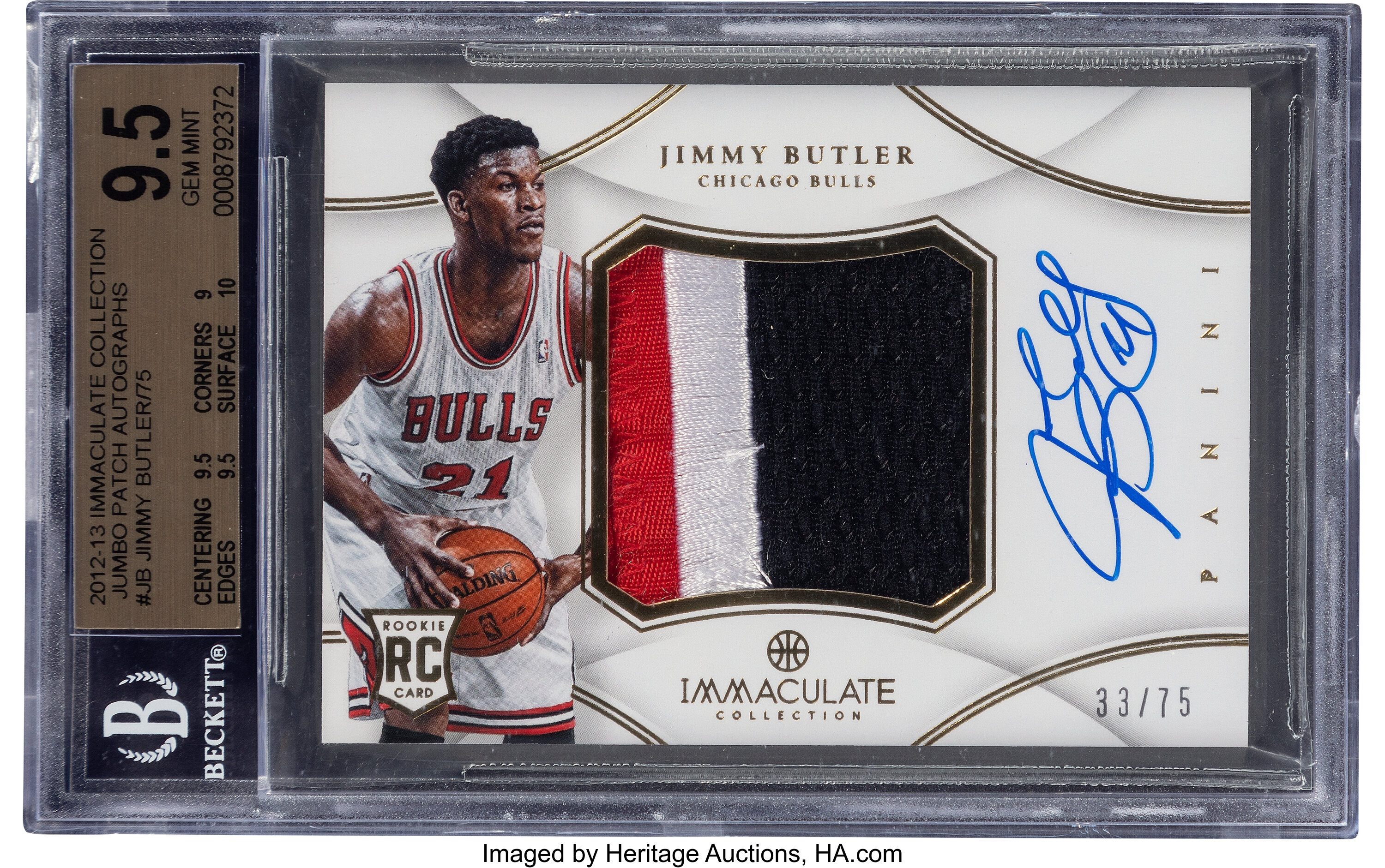 JIMMY BUTLER 12-13 IMMACULATE ACETATE AUTO ROOKIE PATCH 21 JERSEY NUMBER  BGS 9.5