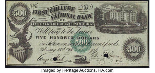 Claverack Ny Claverack College First College National Bank Of Lot Heritage Auctions