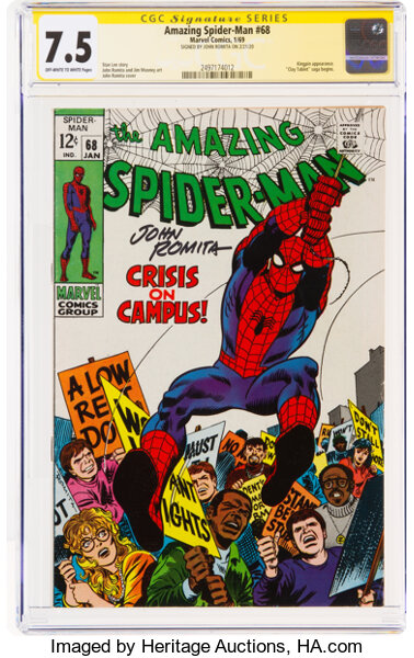 Silver Age (1956-1969):Superhero, The Amazing Spider-Man #68 Signature Series: John Romita (Marvel, 1969) CGC VF- 7.5 Off-white to white pages....