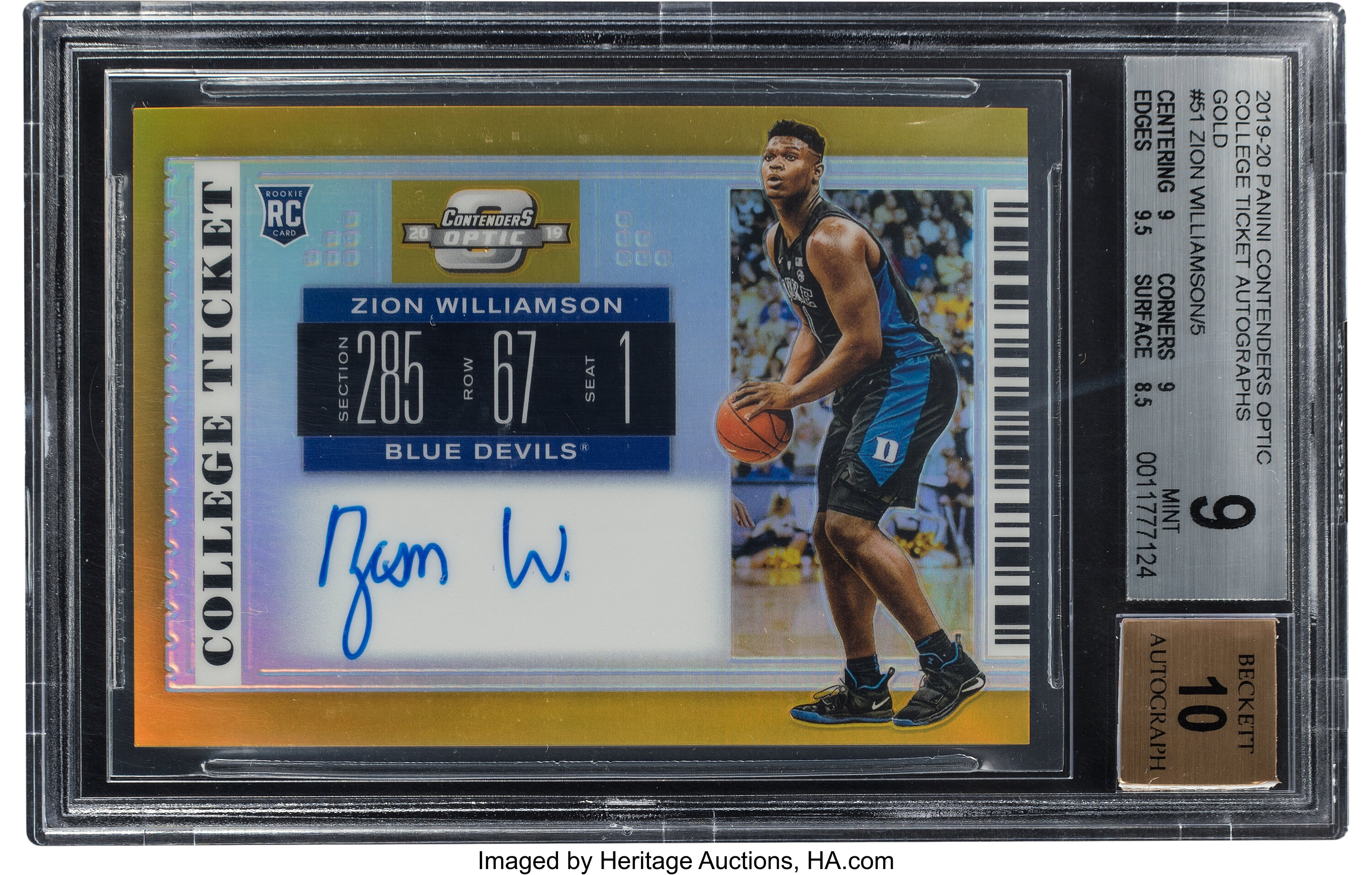 Zion Williamson Duke Blue Devils 2019-20 Panini Contenders Draft Picks  Rookie #1 Card - PSA 10