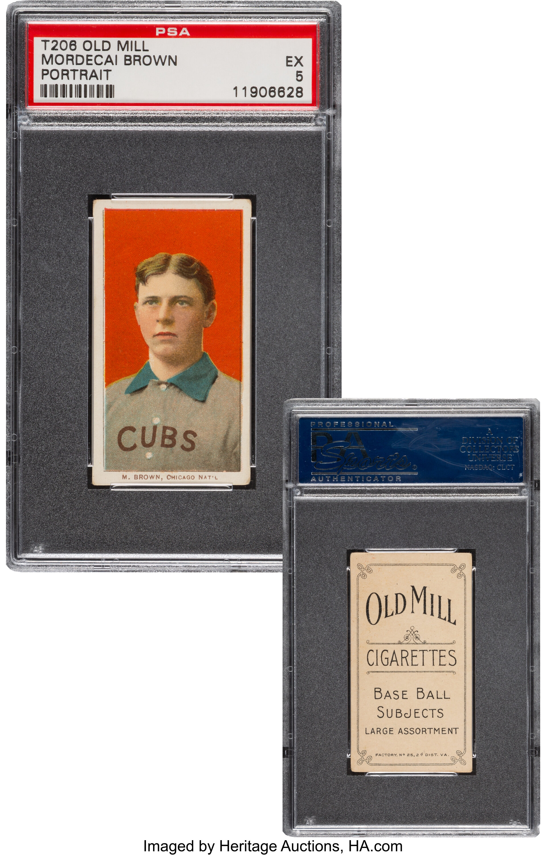 1909 T206 Piedmont MORDECAI BROWN Cubs Shirt PSA 6