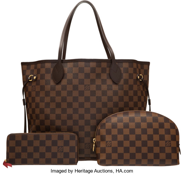 Louis Vuitton Set of Three: Neverfull Bag, Cosmetic Pouch, and, Lot #15147