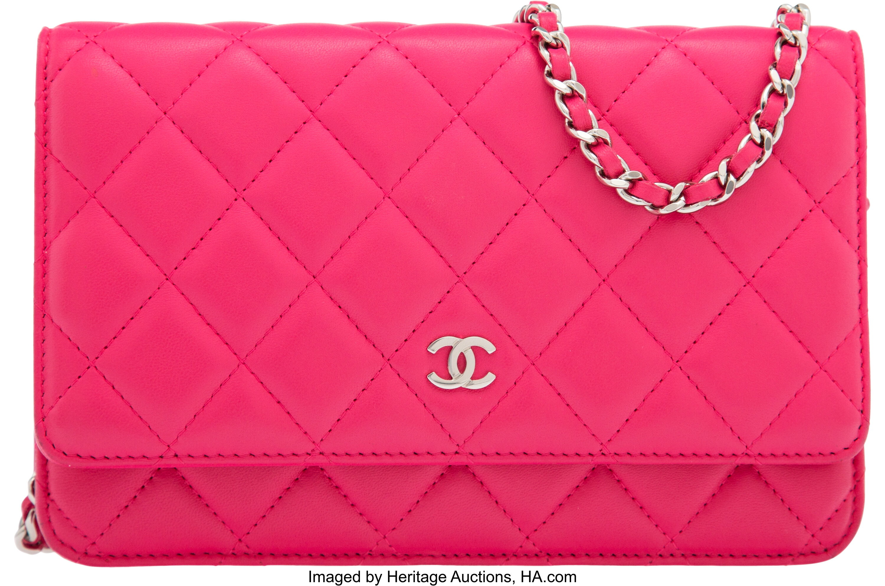 Chanel Hot Pink Quilted Trendy Wallet On Chain Bag in Lambskin Leather with Champagne Gold Hardware