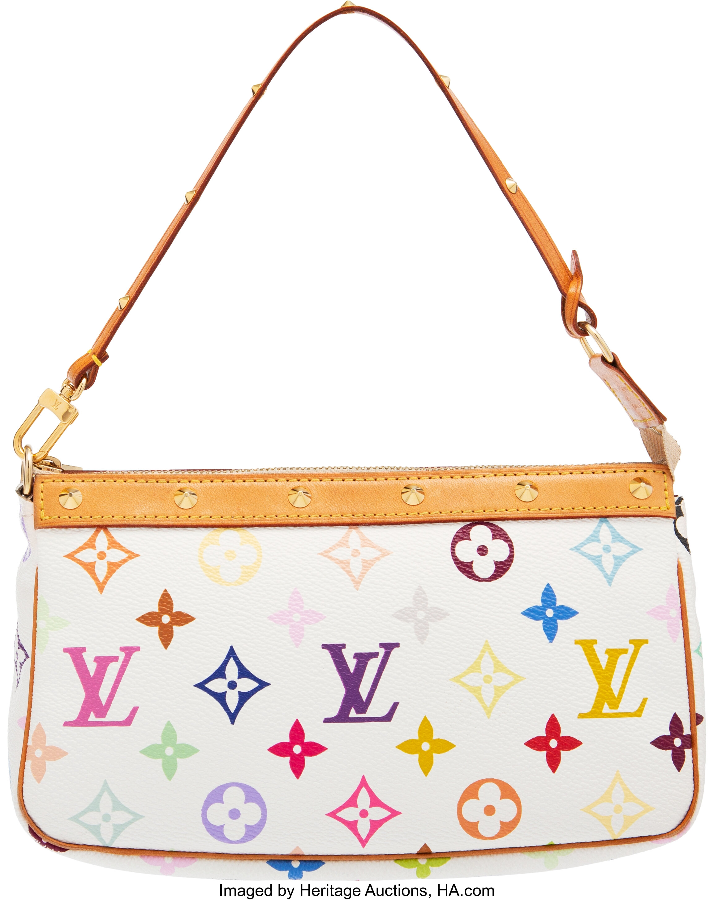 Louis Vuitton White Multicolore Coated Canvas and Vachetta Leather