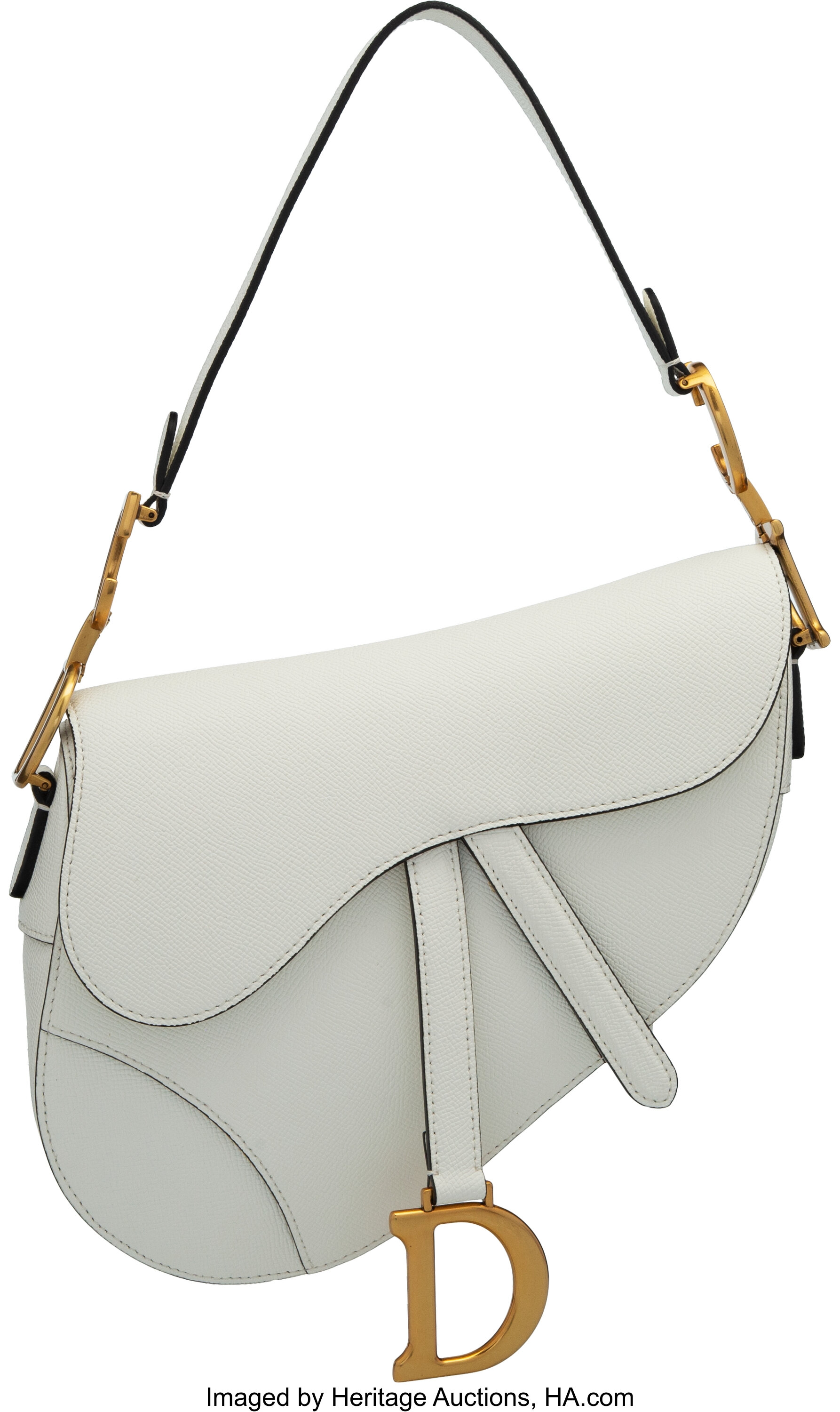 Pre-owned Christian Dior Saddle Bag White Grained Calfskin Gold