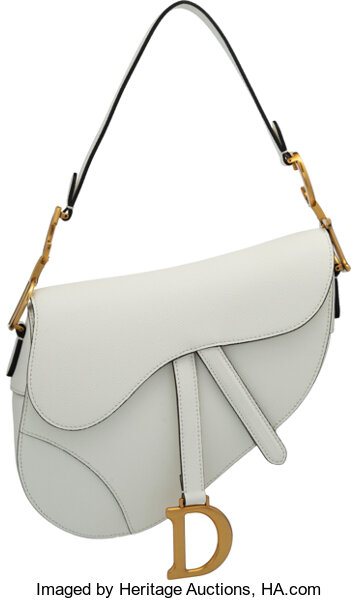 Pre-owned Christian Dior Saddle Bag White Grained Calfskin Gold