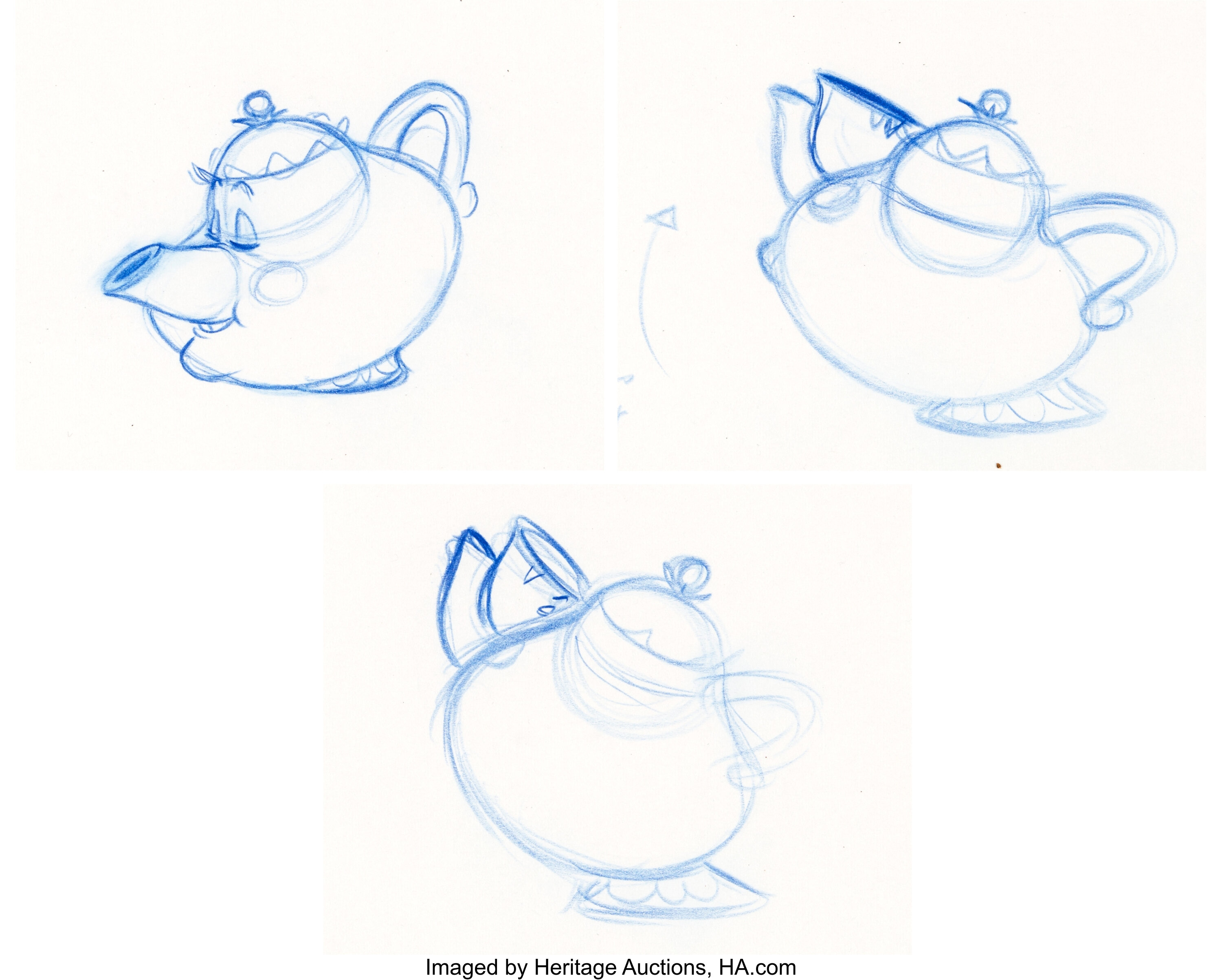 Beauty And The Beast Mrs Potts Animation Drawings Group Of 3 Walt Lot Heritage Auctions