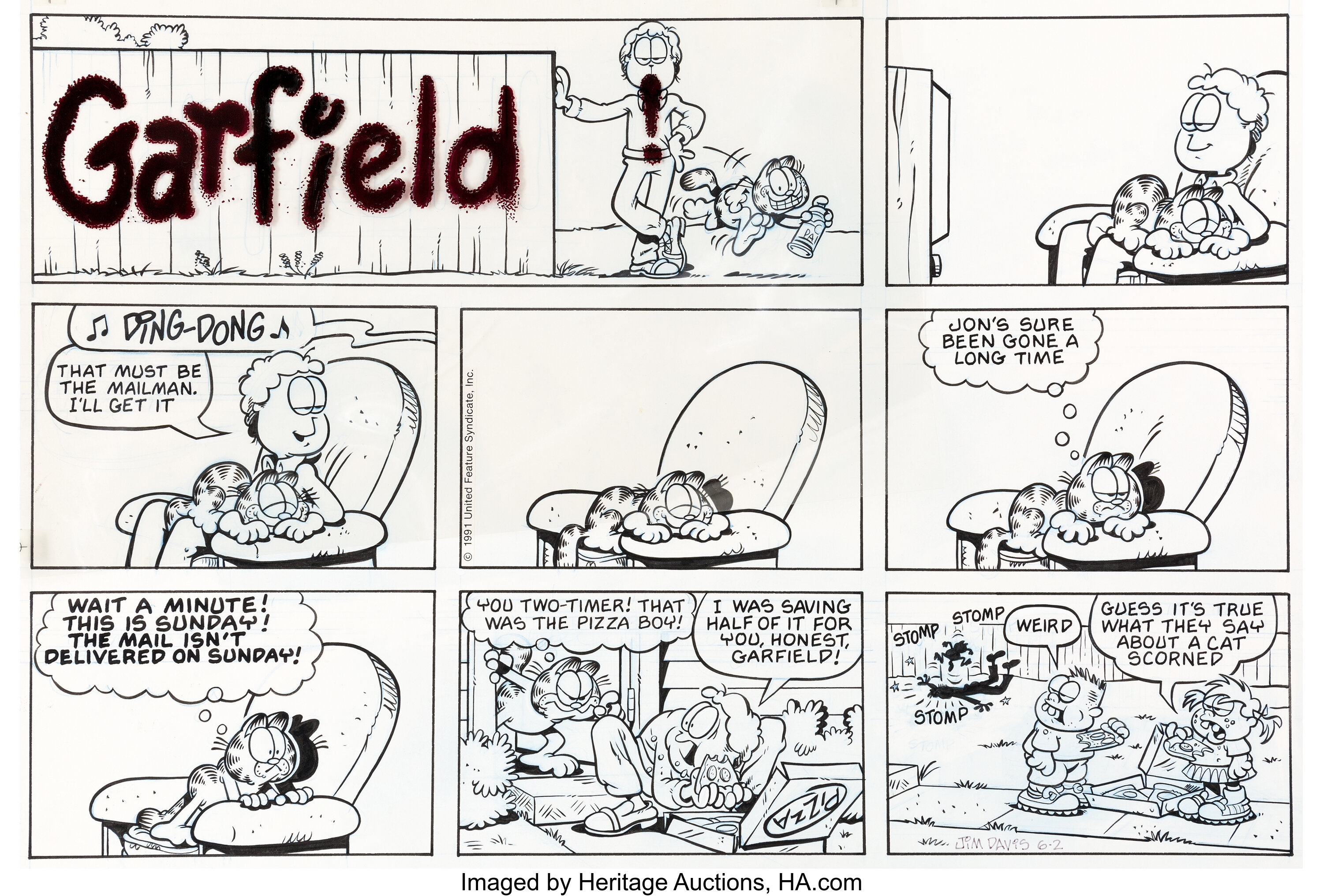 Jim Davis Garfield Sunday Comic Strip Original Art dated 6-2-91 | Lot  #95097 | Heritage Auctions