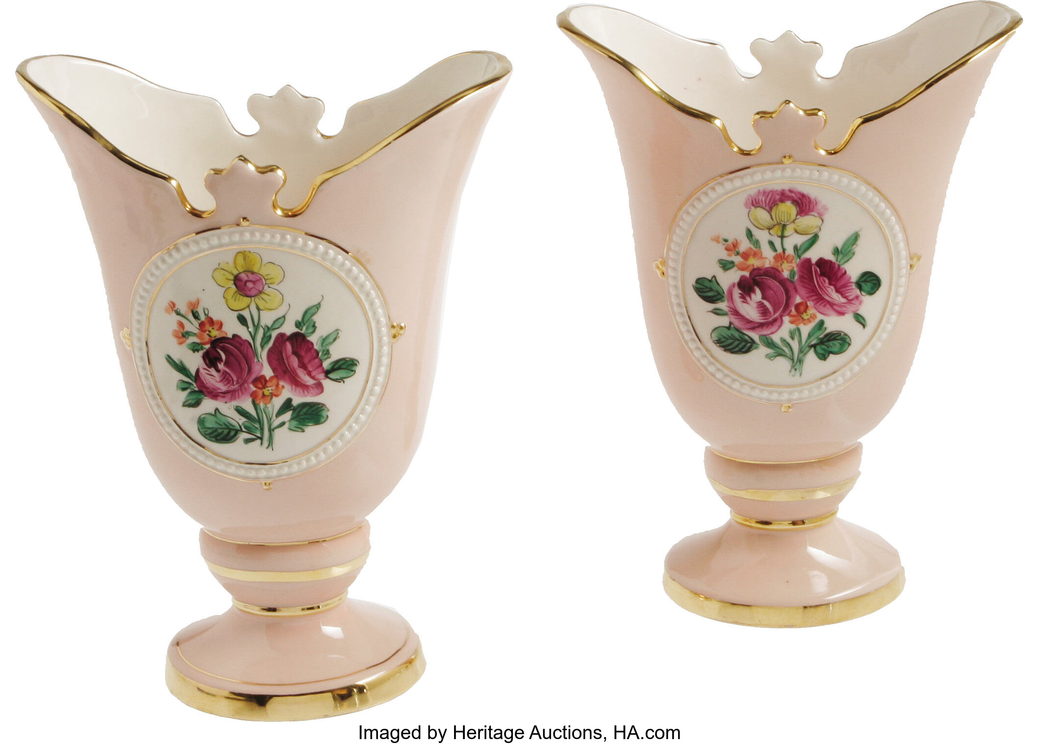 Ava Gardner Italian Flower Vases A Matching Pair Of 10 Pink