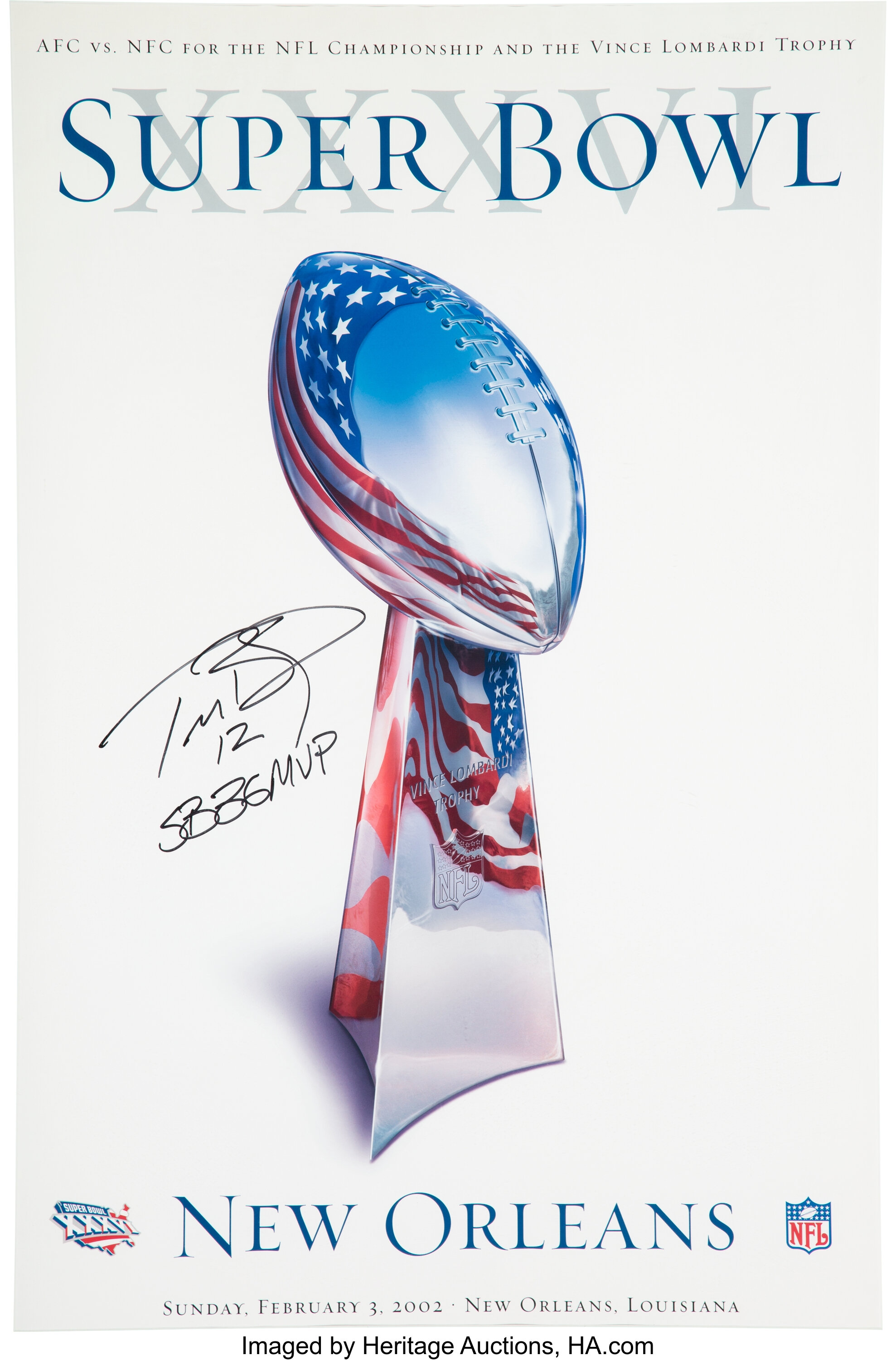 Tom Brady Autographed New England Patriots Super Bowl XXXVI MVP 8x10 Photo  Framed