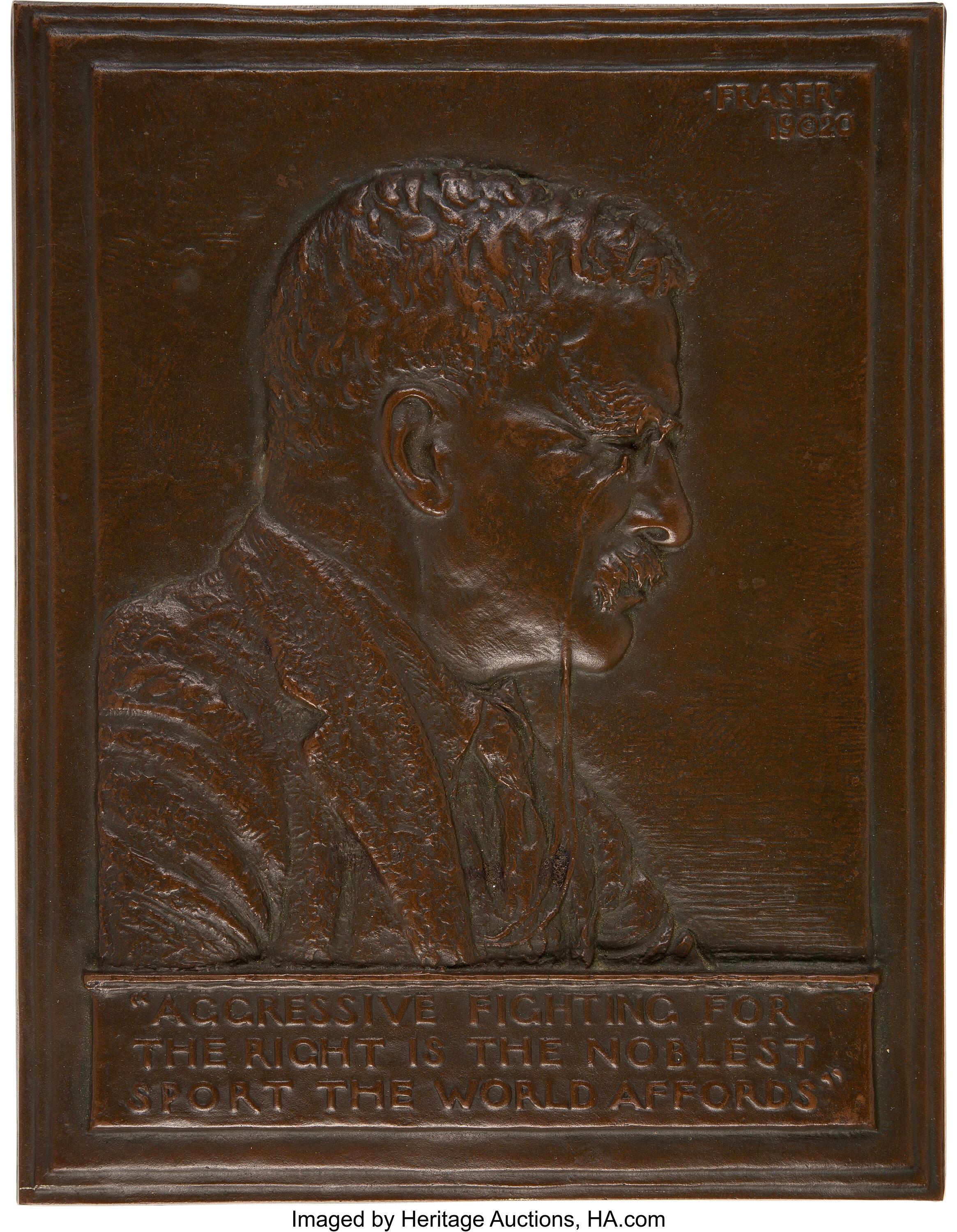 Theodore Roosevelt: Bronze Bas Relief Portrait Plaque by James | Lot ...