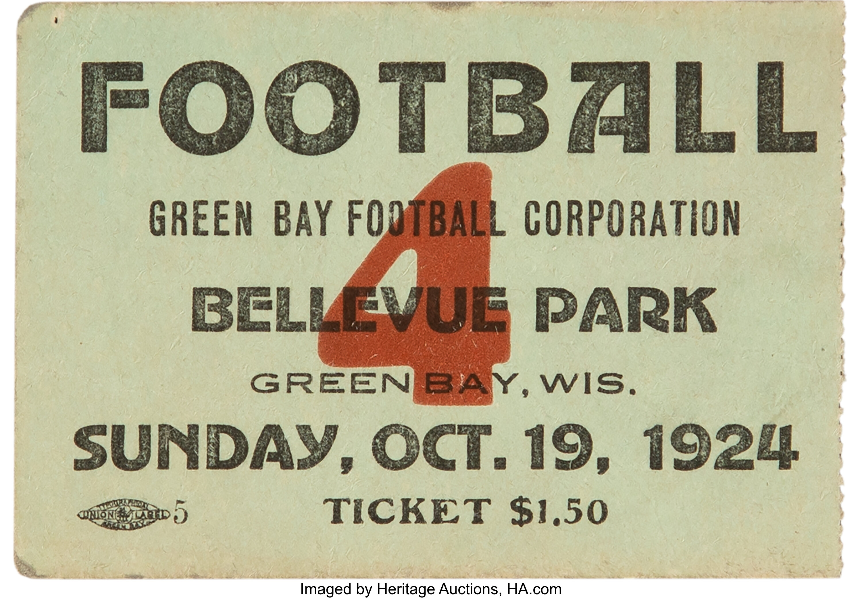 1924 Green Bay Packers vs. Milwaukee Badgers Ticket Stub &, Lot #80115