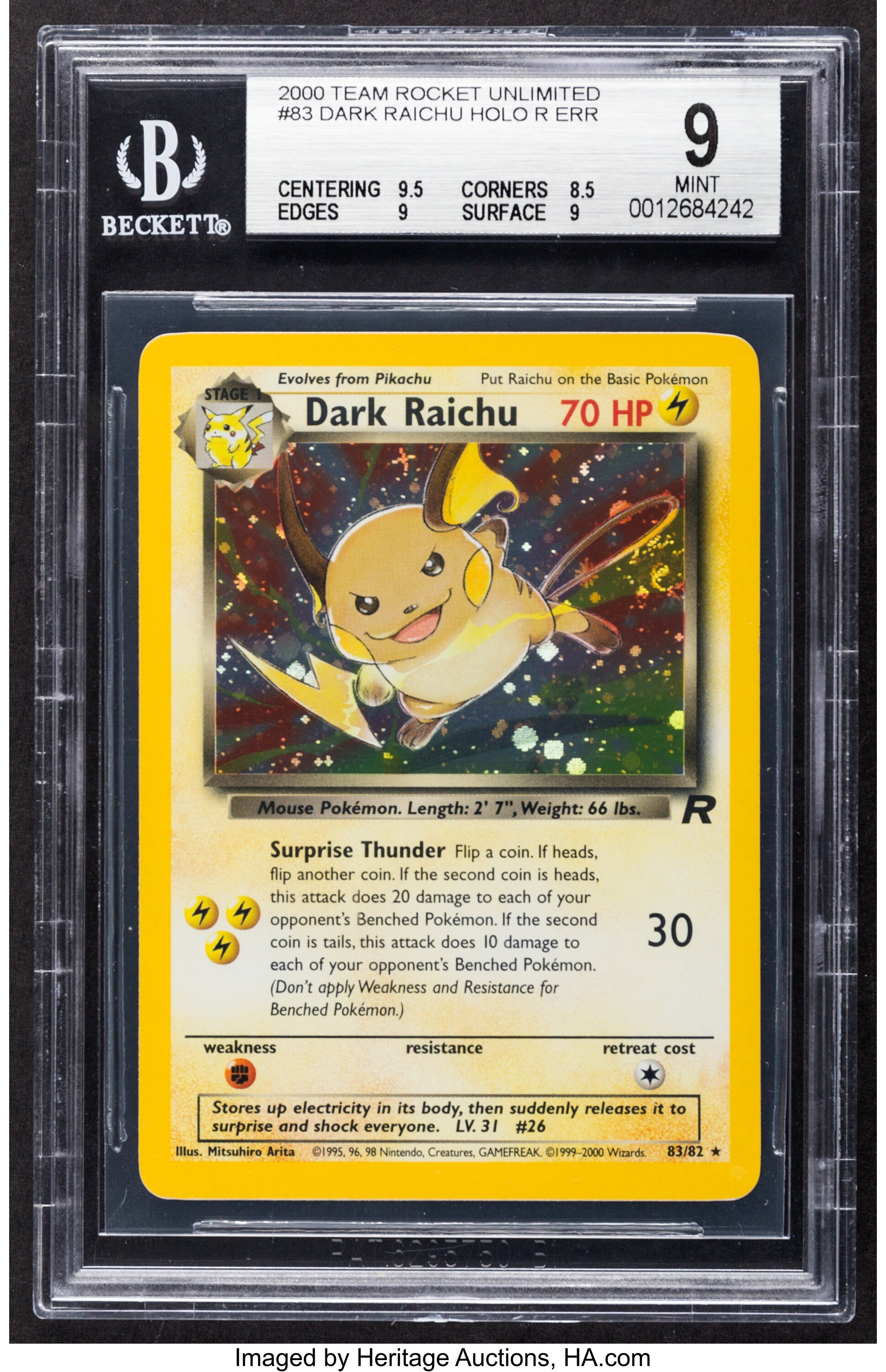 Pokemon Dark Raichu 83 Unlimited Team Rocket Set Rare Hologram Lot 14213 Heritage Auctions