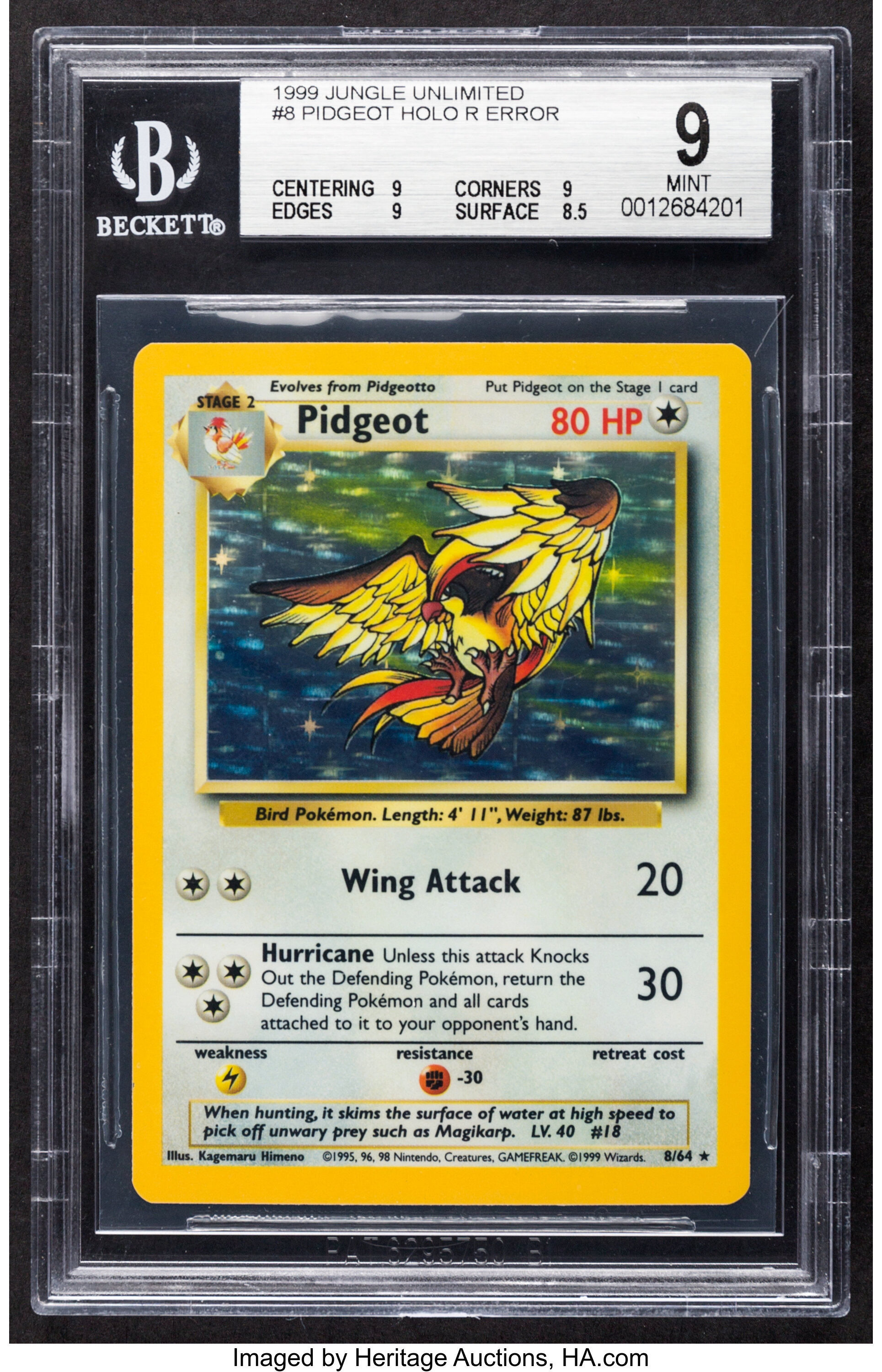 Pokémon Pidgeot #8 Unlimited Jungle Set Rare Hologram Trading Card