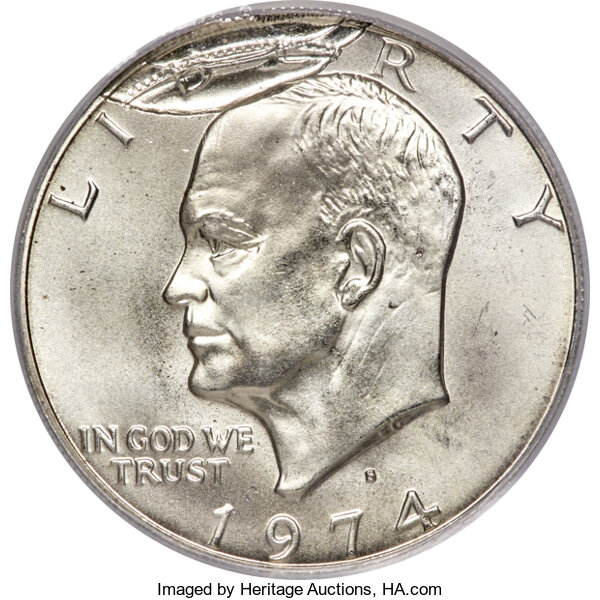 1974-S $1 Silver Eisenhower Dollar -- Struck-Through Detached