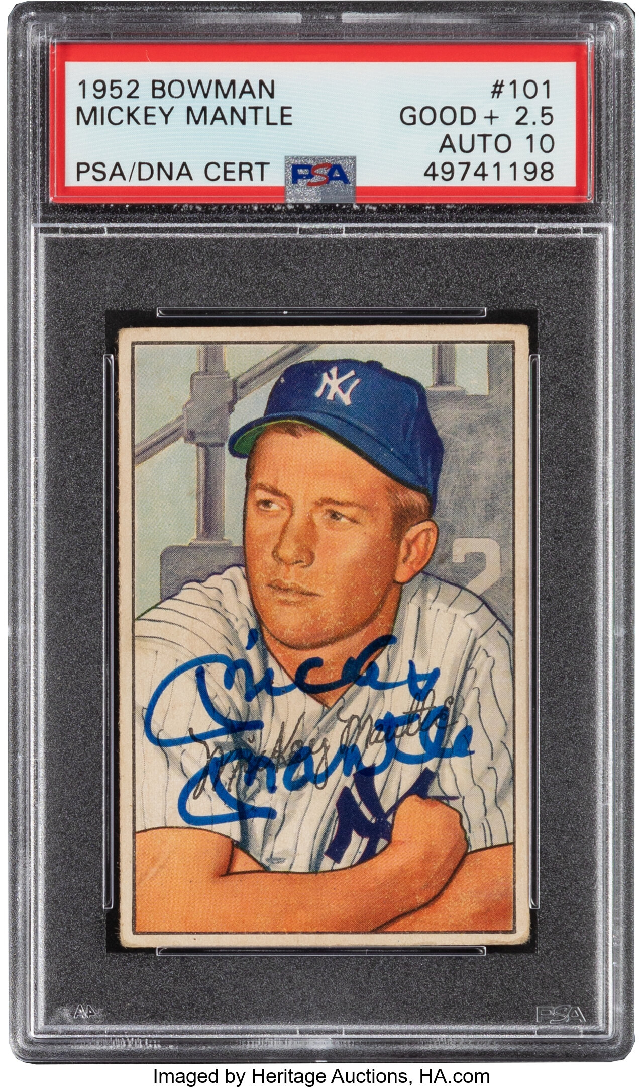 Issued by Bowman Gum Company  Mickey Mantle, Center Fielder, New