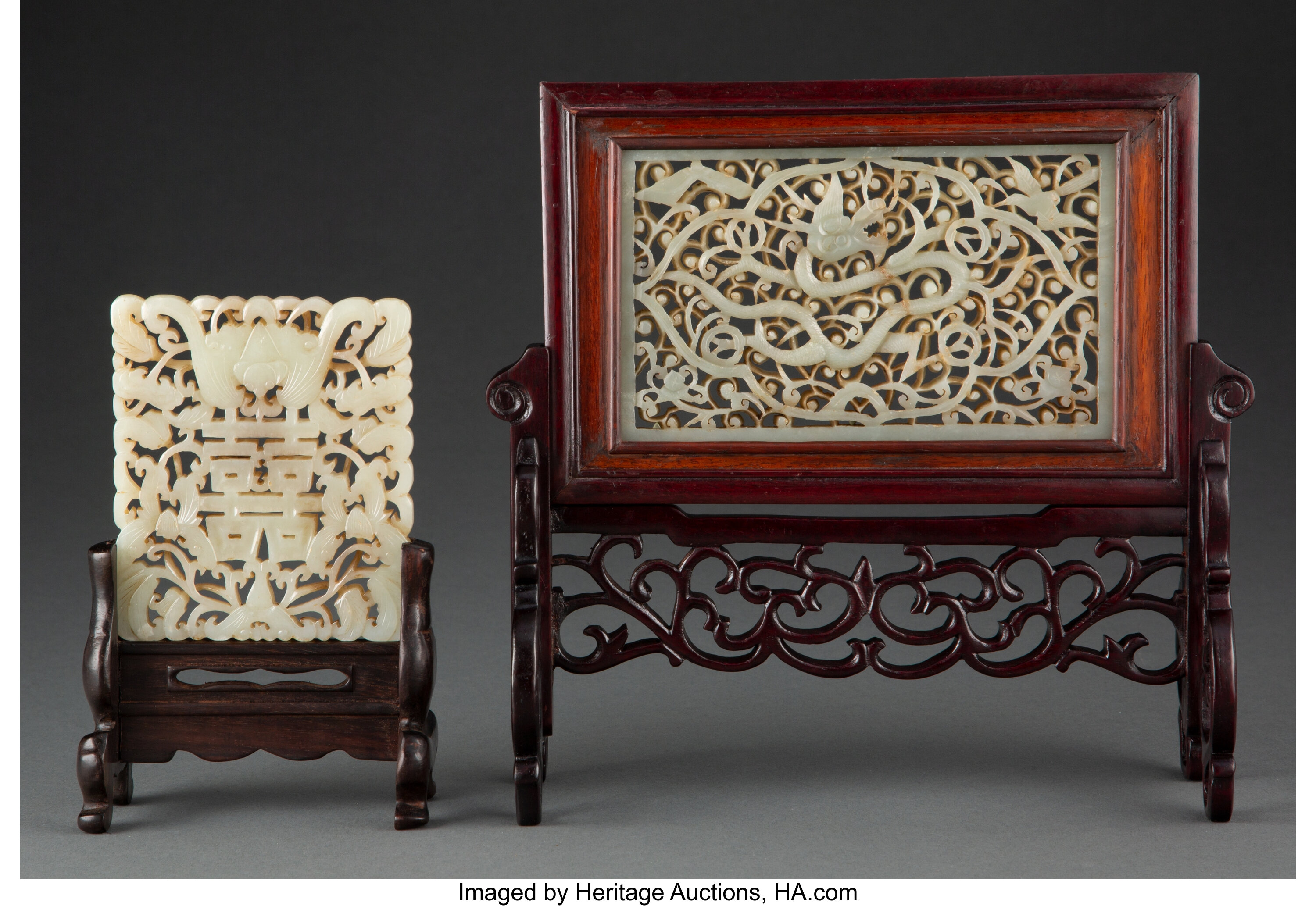 Two Chinese Carved Jade Table Screens 4 3 4 X 7 3 8 X 0 3 8 Inches Lot Heritage Auctions