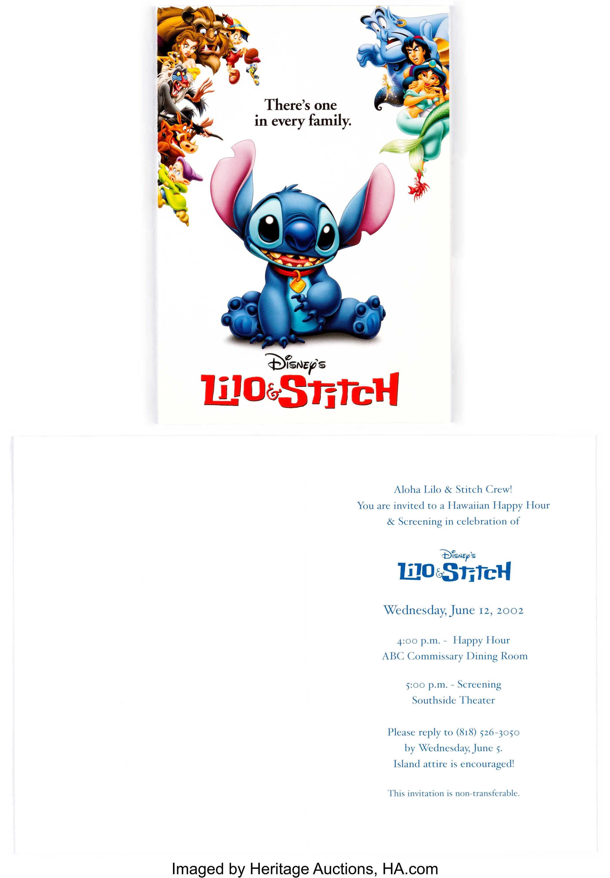 Lilo Stitch Cast And Crew Screening Invitation Lithographs And Lot 13991 Heritage Auctions