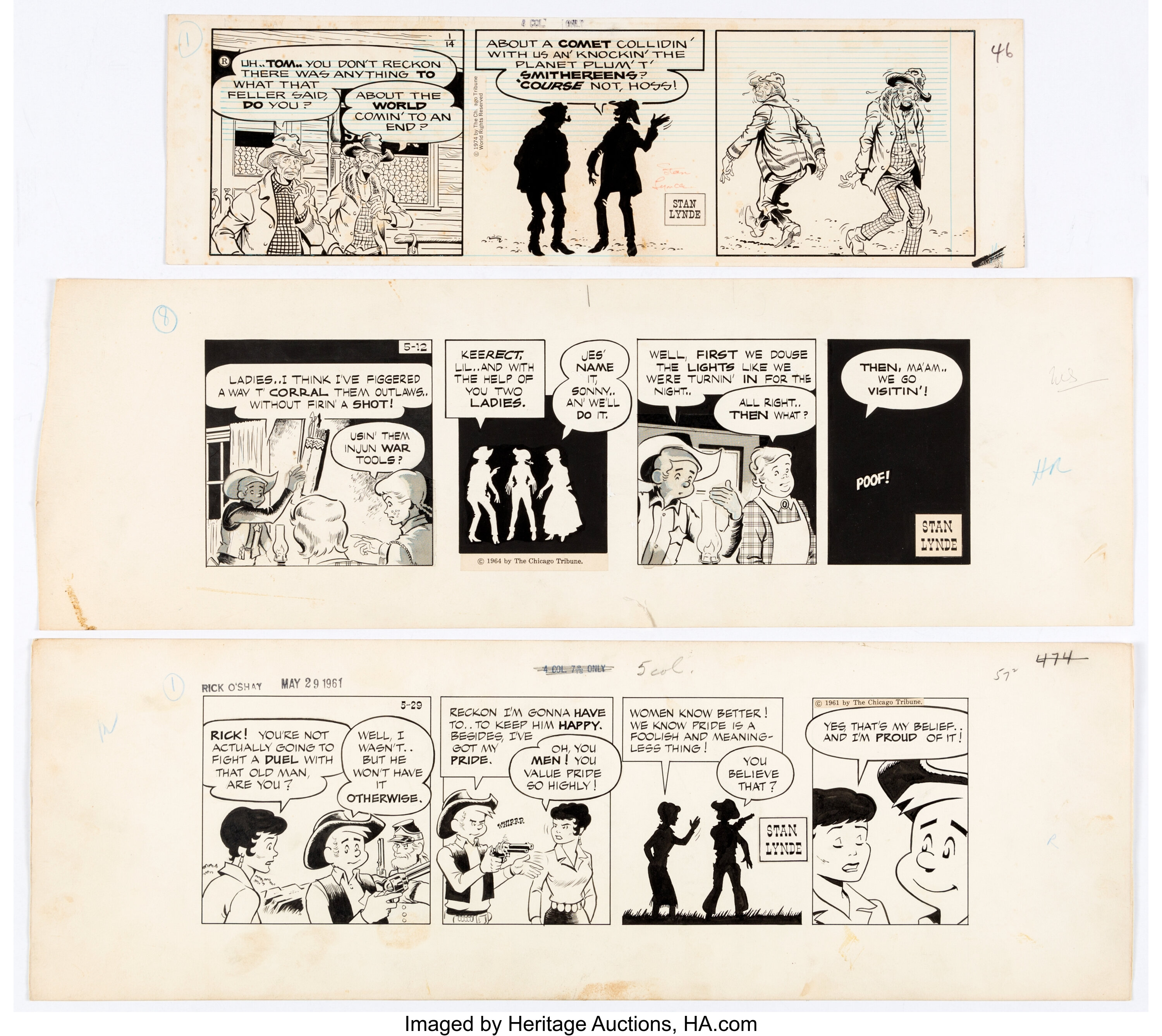 Stan Lynde Rick O'Shay Daily Comic Strip Original Art Group of 3 | Lot ...