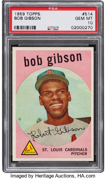 1959 Topps Baseball #514 Bob Gibson Rookie Card Graded SGC 7 Nr