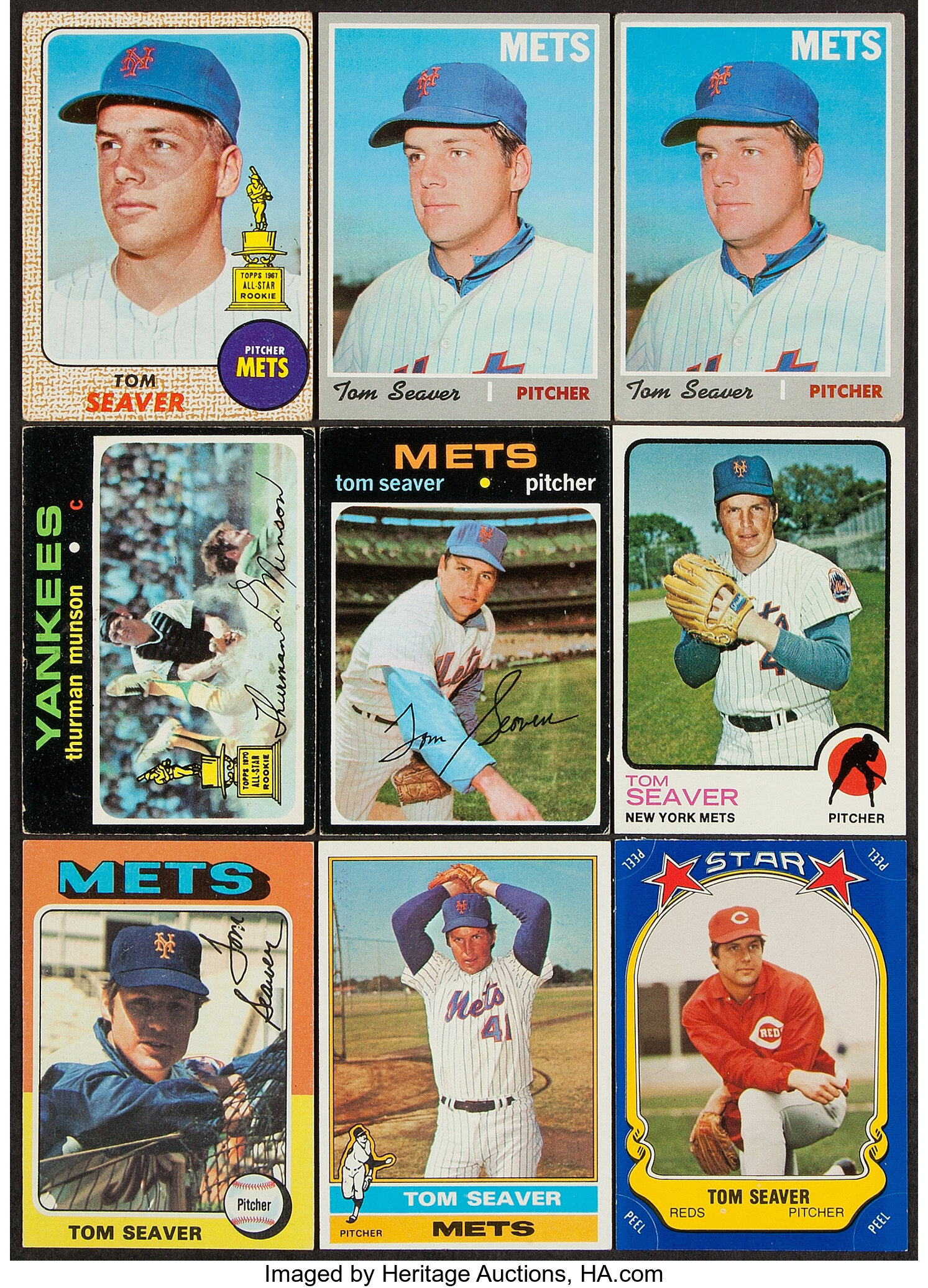 Lot of (3) Tom Seaver Baseball Cards with (2) 1975 Topps #370 Tom Seaver  Cards & (1) 1971 Topps #160 Tom Seaver Card