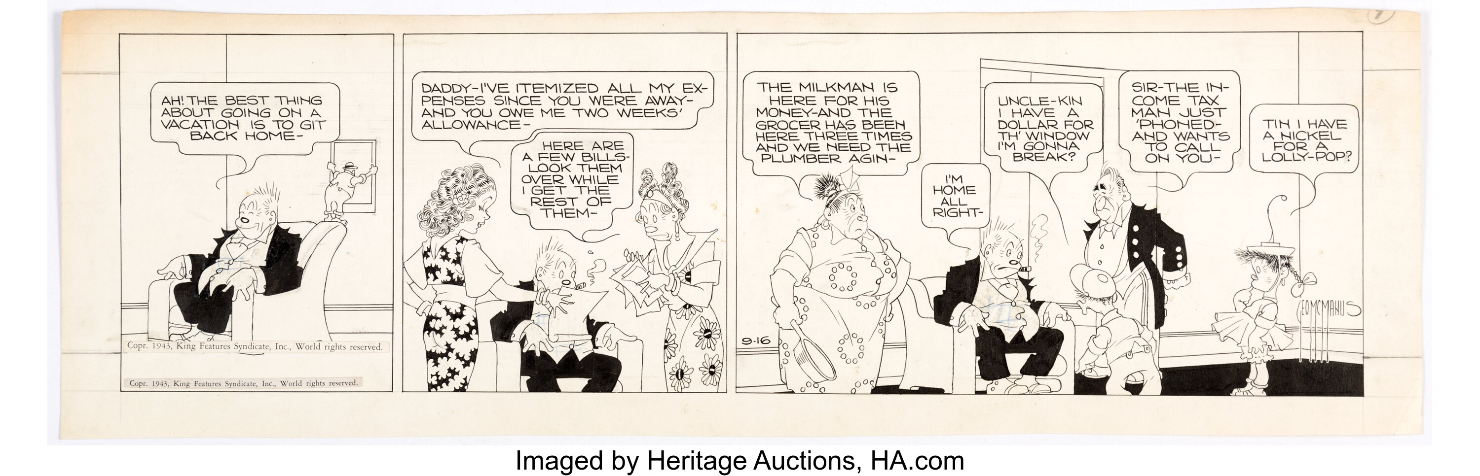 George McManus Bringing Up Father Daily Comic Strip Original Art | Lot ...