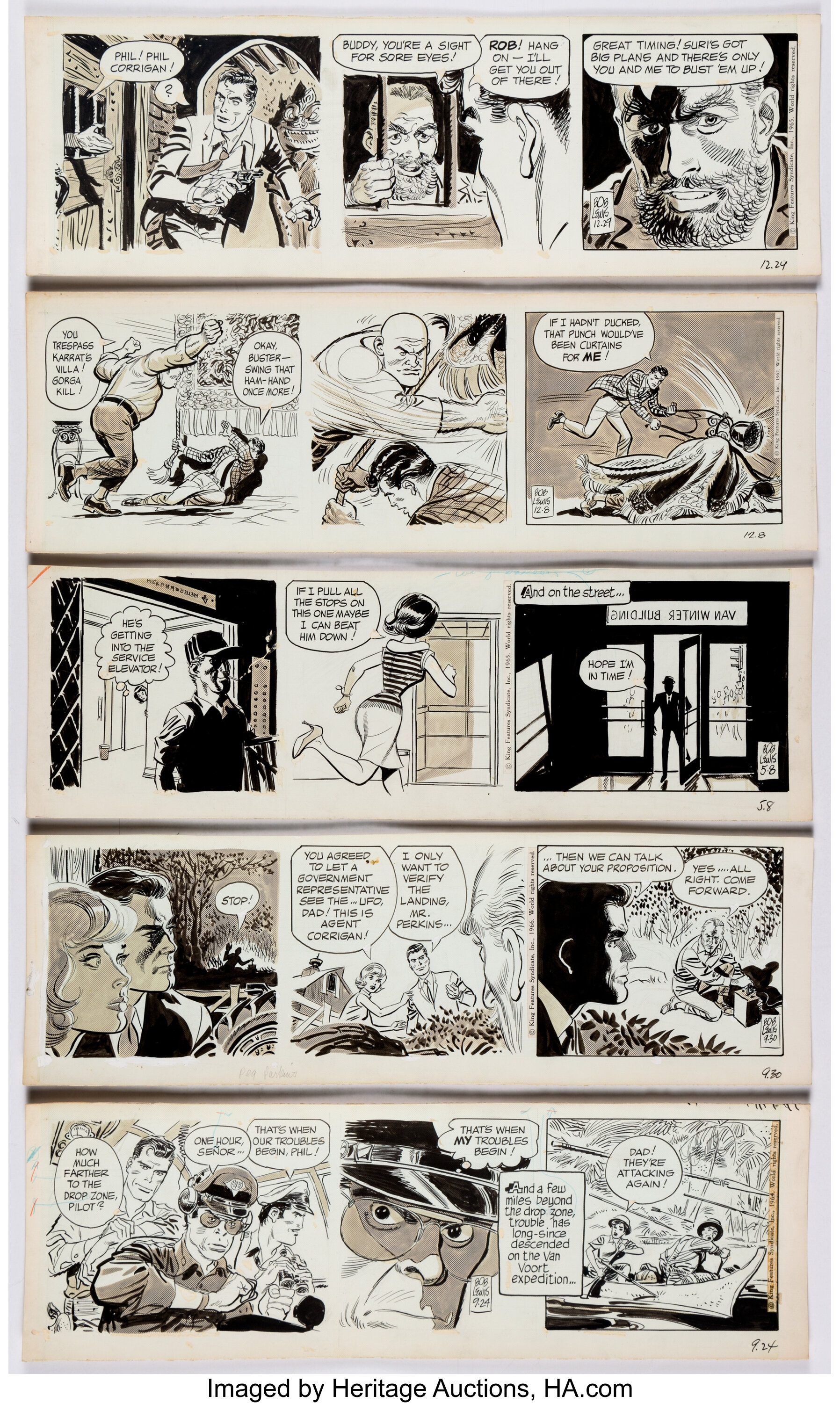 Bob Lubbers (as Bob Lewis) Secret Agent X-9 Daily Comic Strip | Lot ...