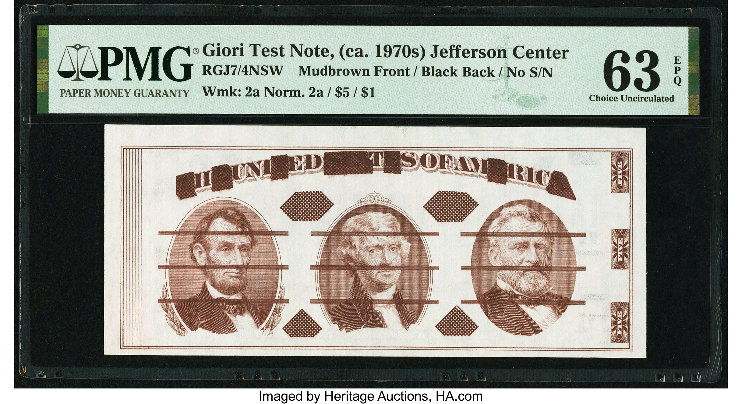 Giori Press Jefferson Reddish Brown Ink Face Black Ink Back Test Lot Heritage Auctions