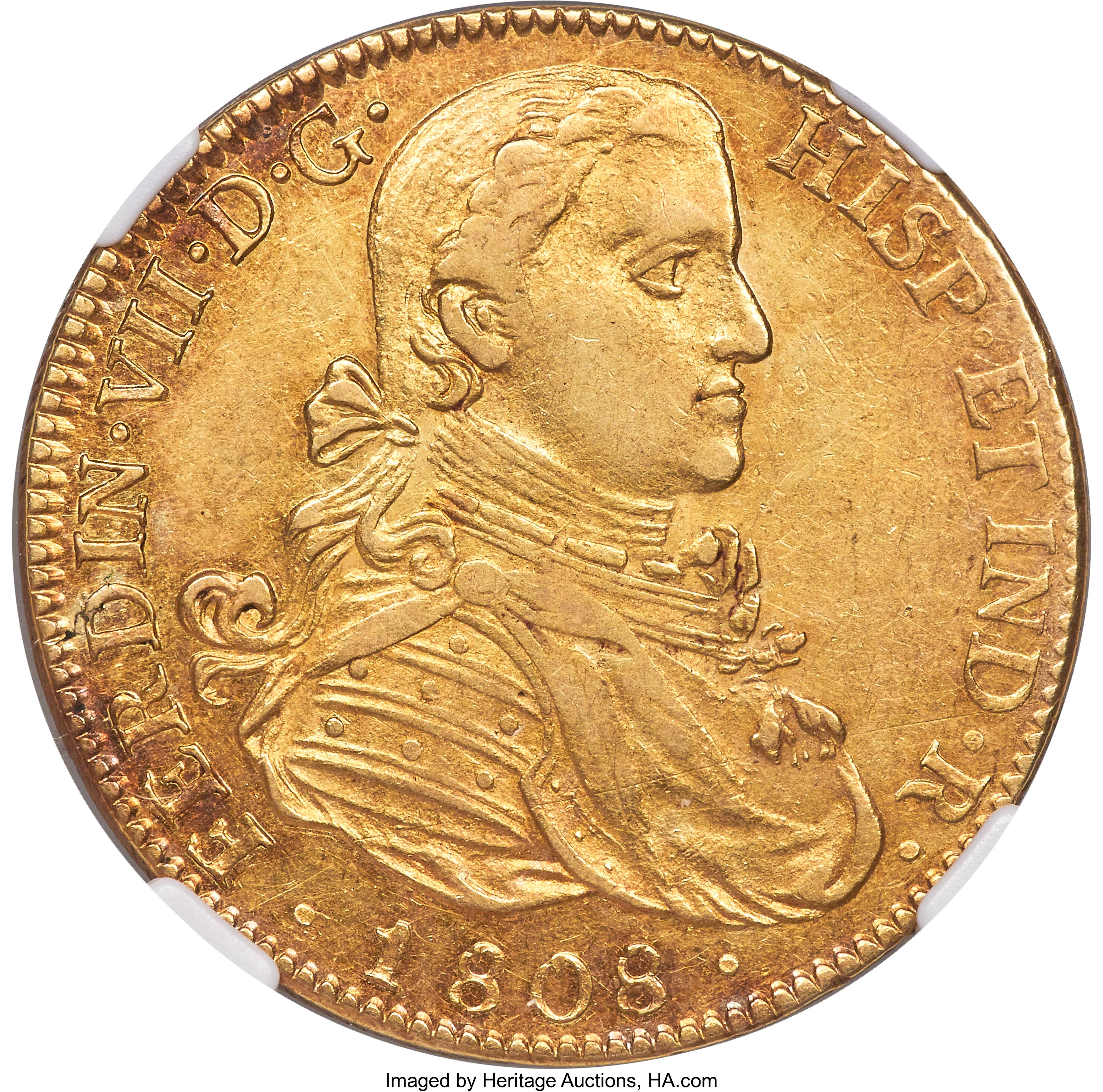 Mexico: Ferdinand VII gold 8 Escudos 1808 Mo-TH AU58 NGC