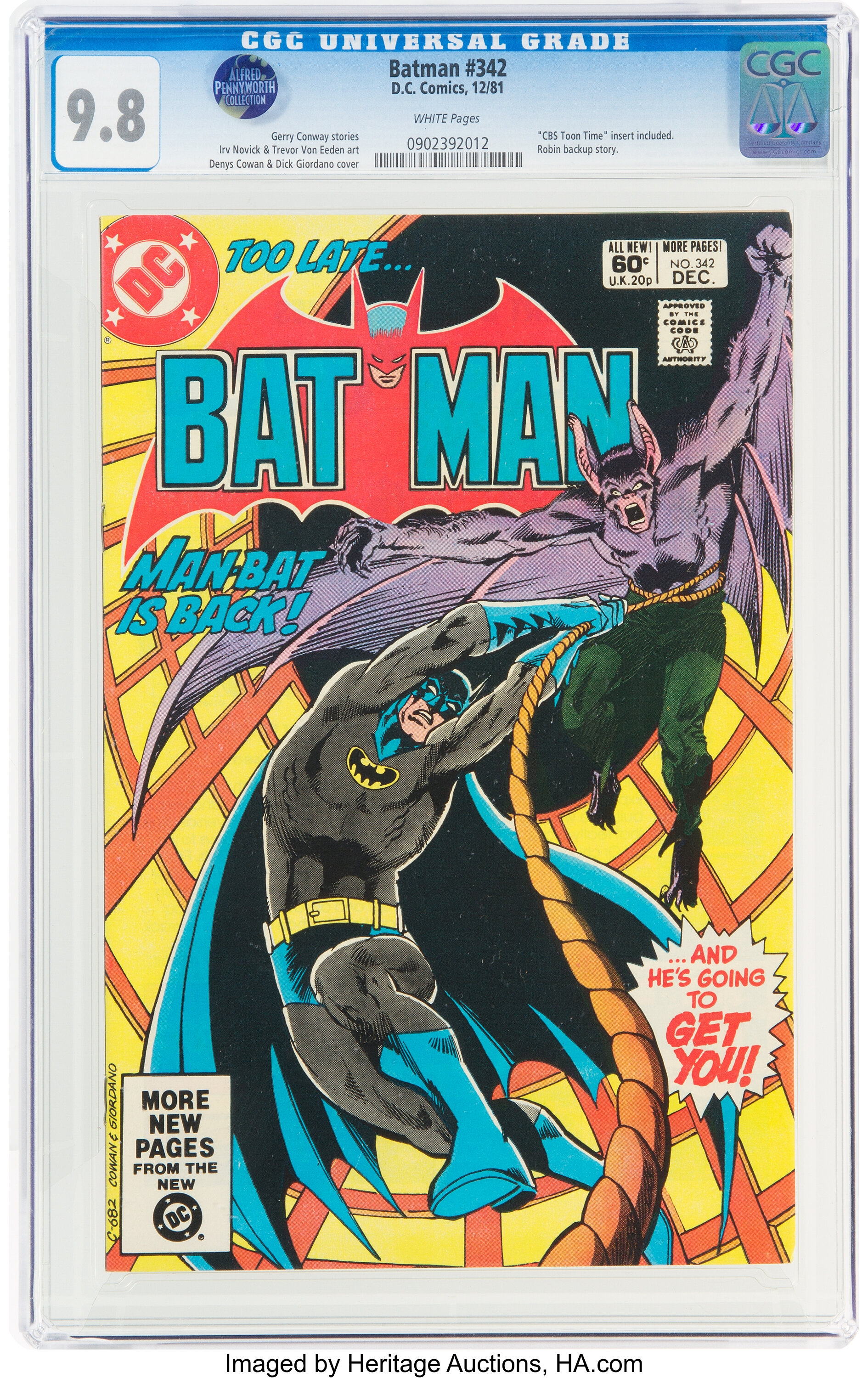 Batman #342 (DC, 1981) CGC NM/MT  White pages.... Modern Age | Lot  #17106 | Heritage Auctions