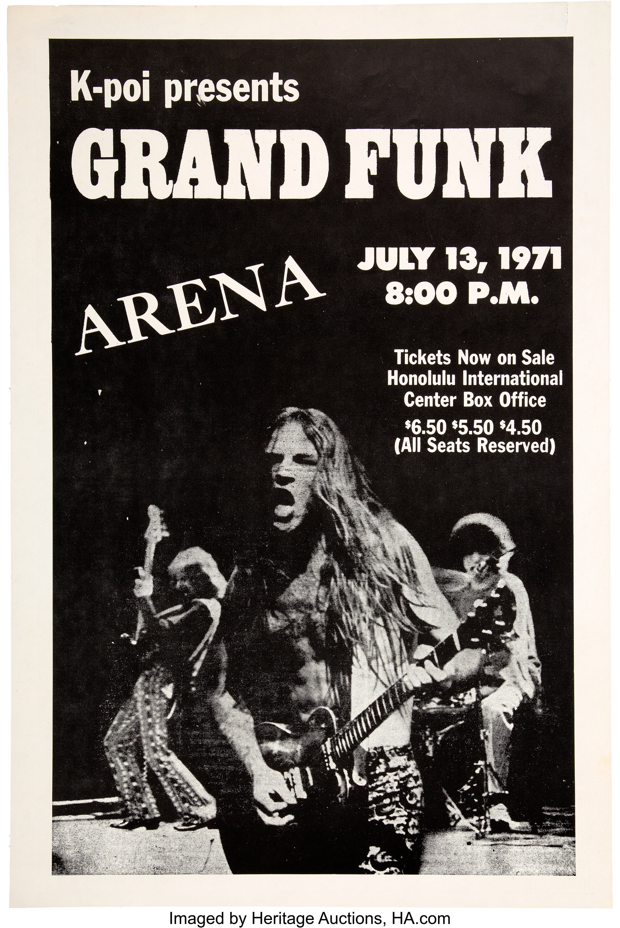 Grand Funk (Railroad) 1971 Honolulu, HI Concert Poster.... Music | Lot