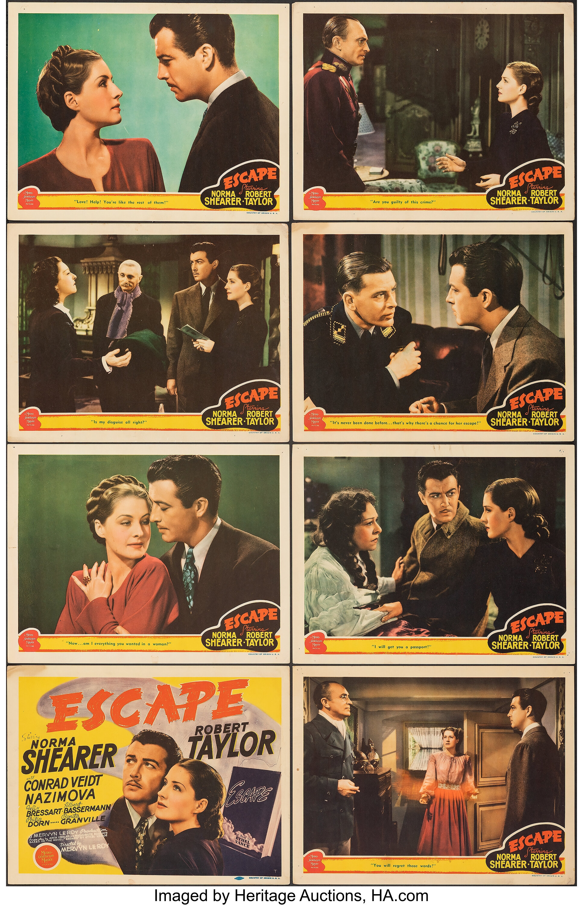 Escape (MGM, 1940). Fine/Very Fine. Lobby Card Set of 8 (11