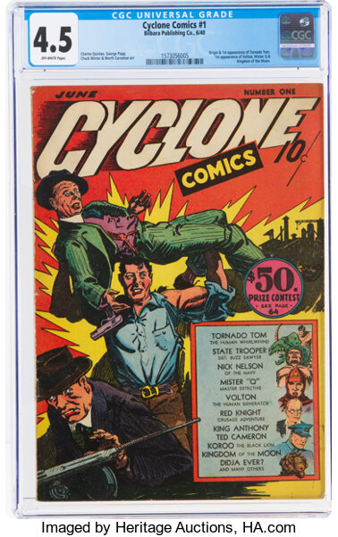 Golden Age (1938-1955):Adventure, Cyclone Comics #1 (Bilbara, 1940) CGC VG+ 4.5 Off-white pages....