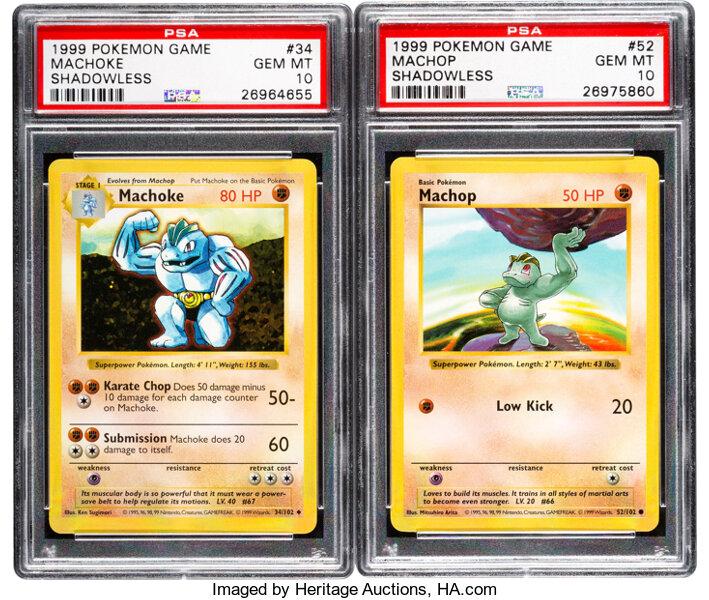 Pokémon Machoke #34 and Machop #52 Shadowless Base Set Rare | Lot