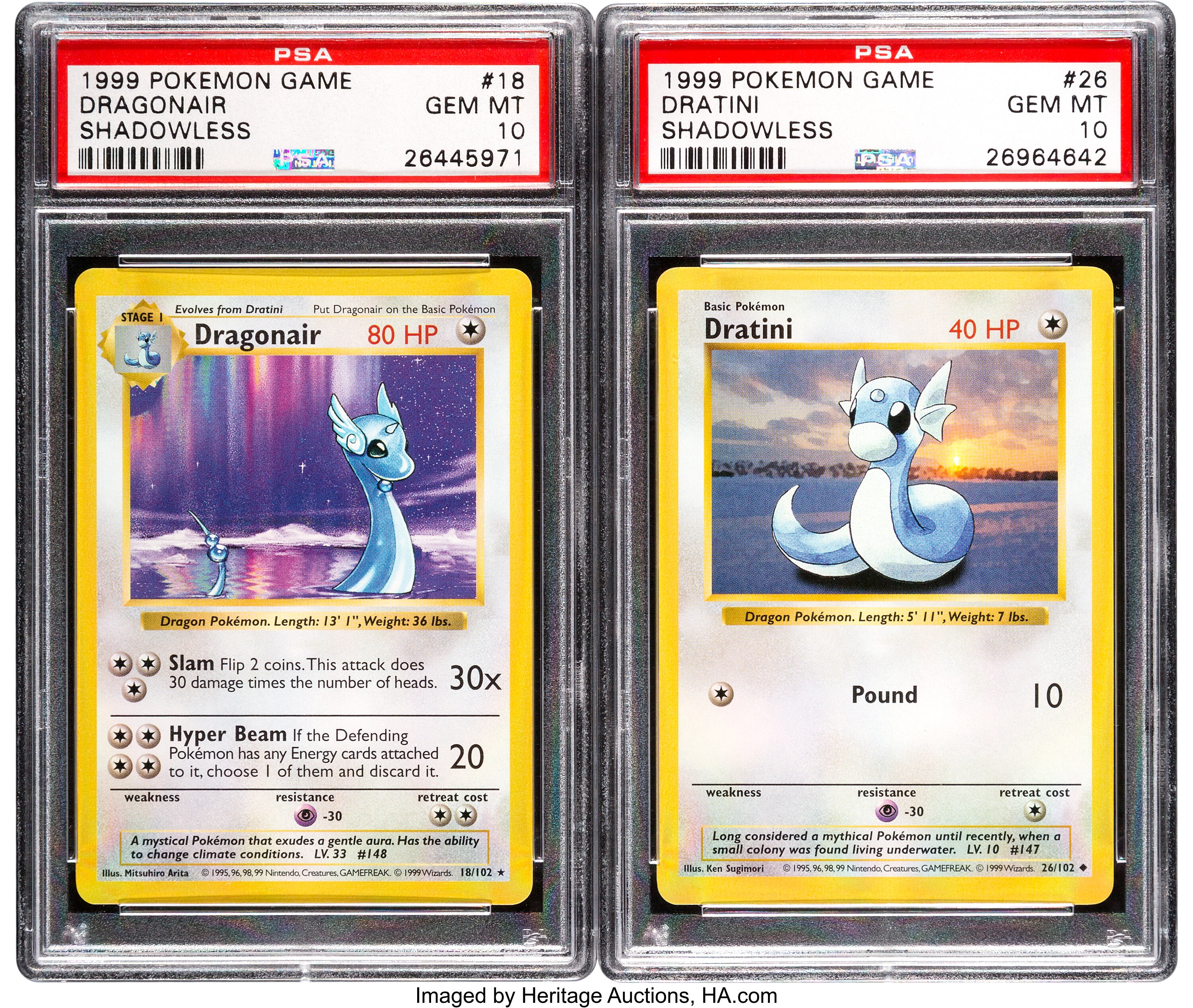 Pokémon Dragonair #18 and Dratini #26 Shadowless Base Set Trading