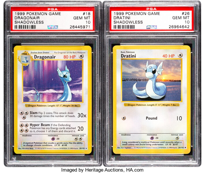 Pokémon Dragonair #18 and Dratini #26 Shadowless Base Set Trading